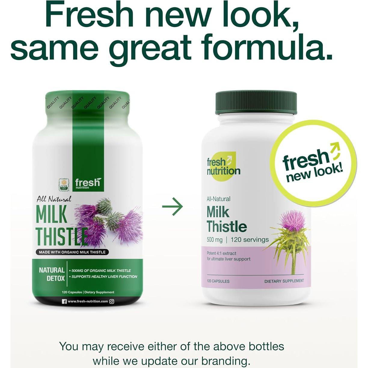 Suplemento Orgánico de Cardo Mariano Fresh Nutrition 500mg - 120 Cápsulas