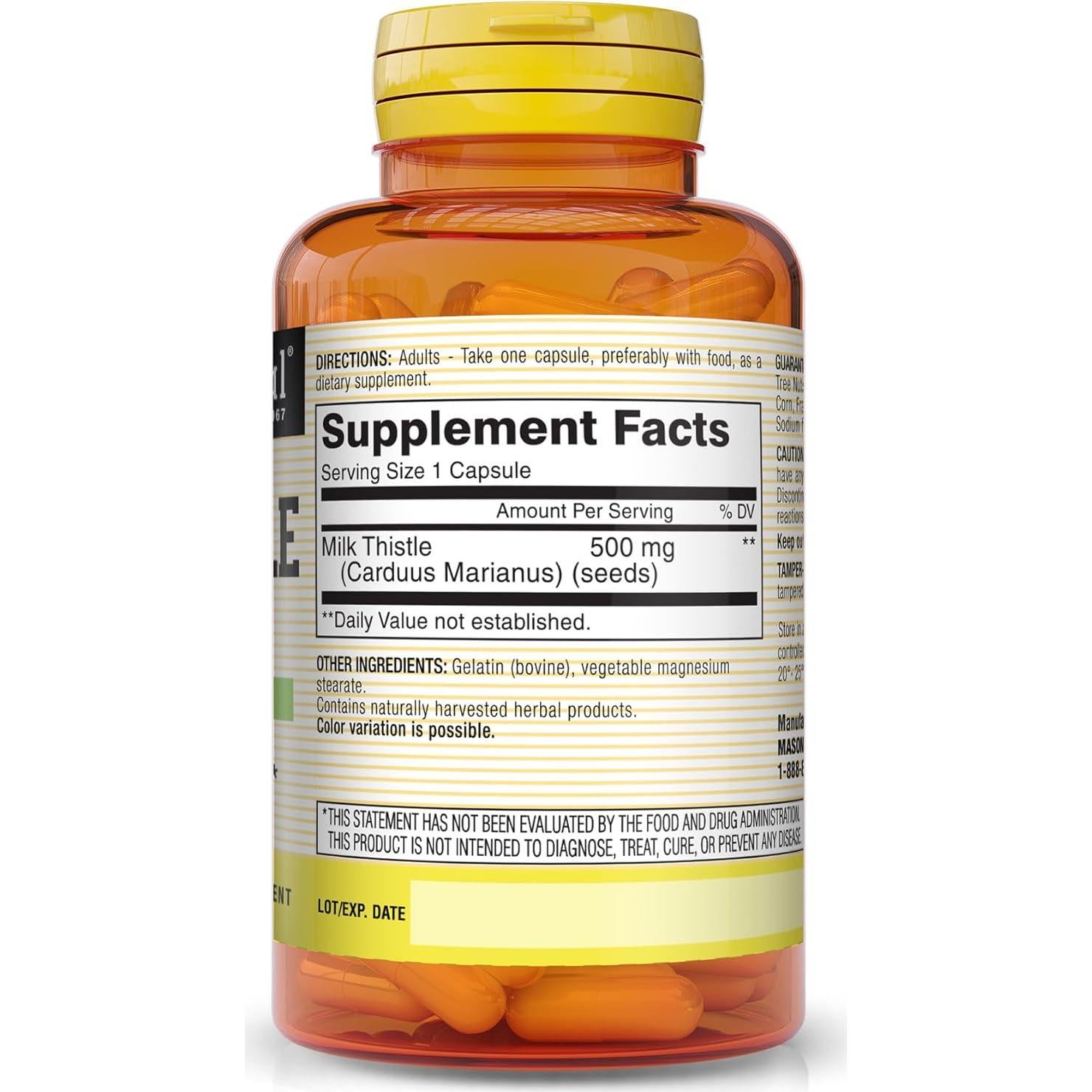 Suplemento Cardo Mariano Mason Natural 500 mg - 60 Cápsulas