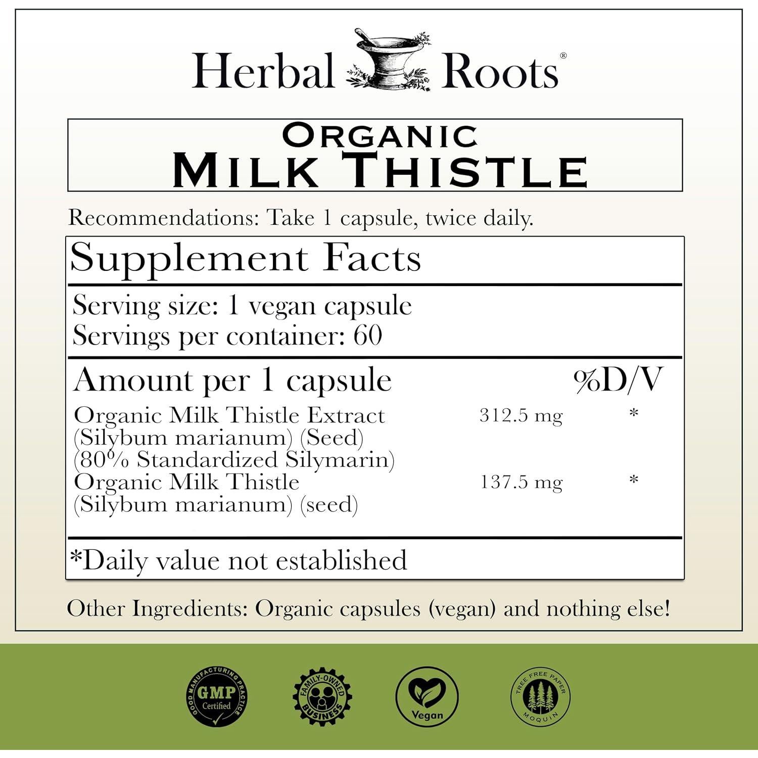 Cápsulas de Cardo Mariano Herbal Roots 80% Silymarina 100g