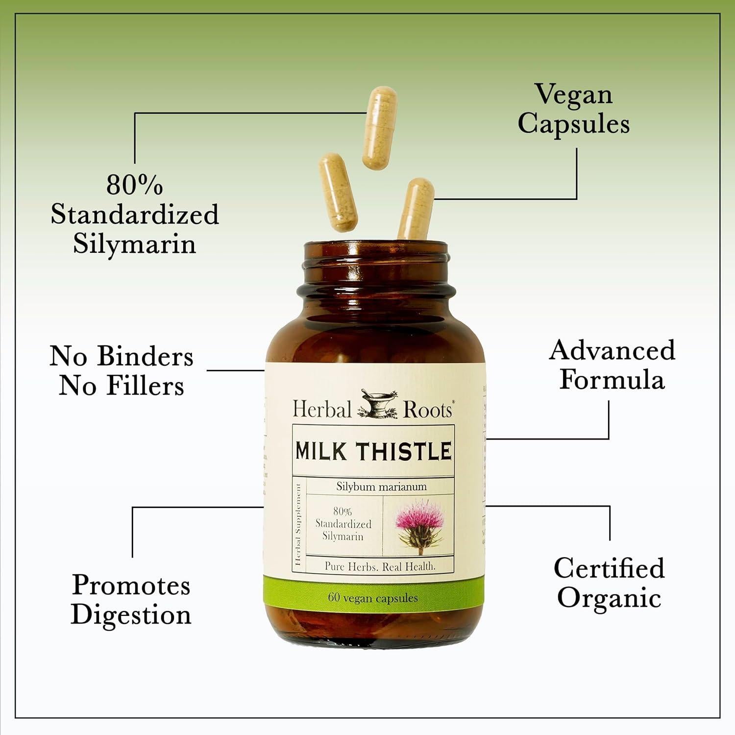 Cápsulas de Cardo Mariano Herbal Roots 80% Silymarina 100g