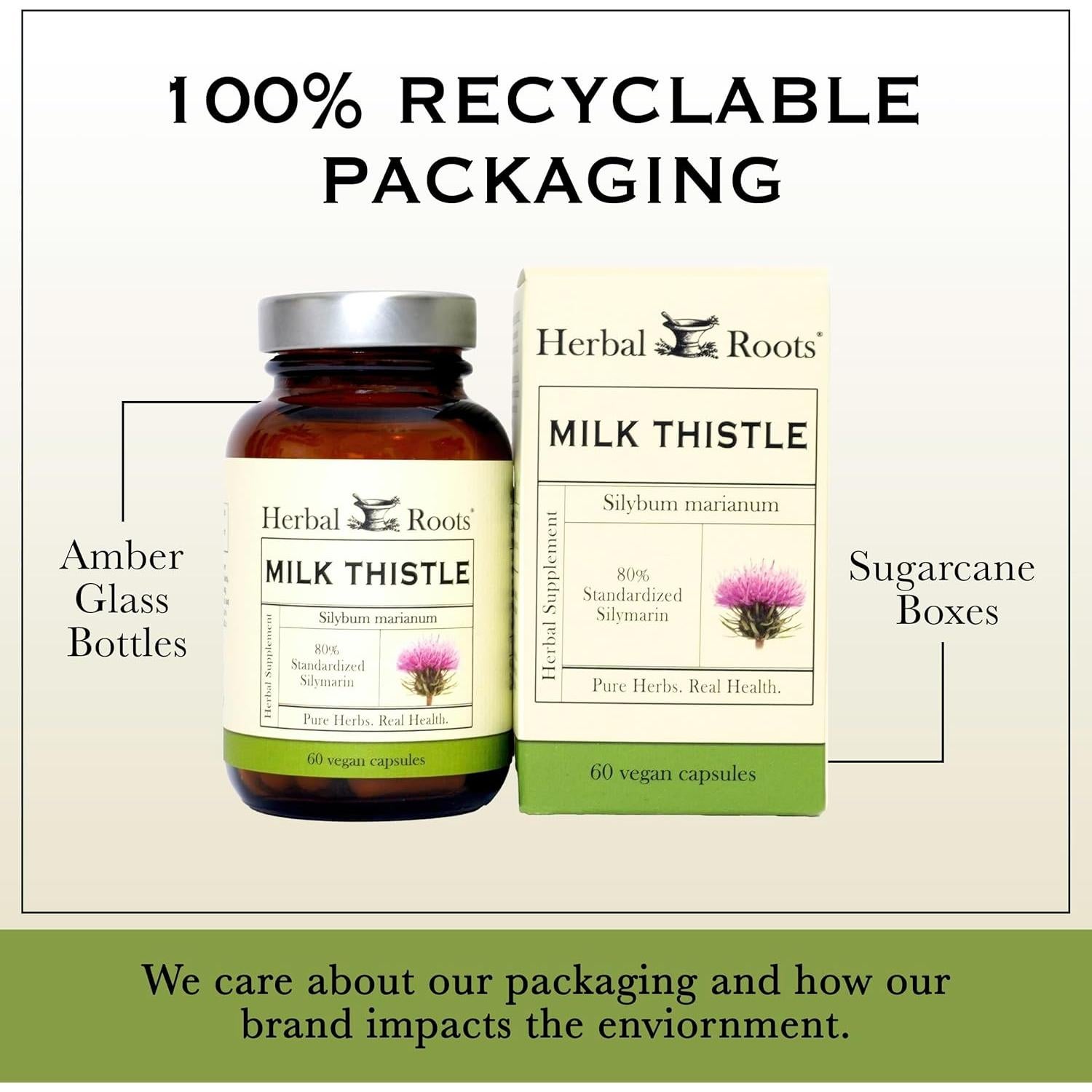 Cápsulas de Cardo Mariano Herbal Roots 80% Silymarina 100g