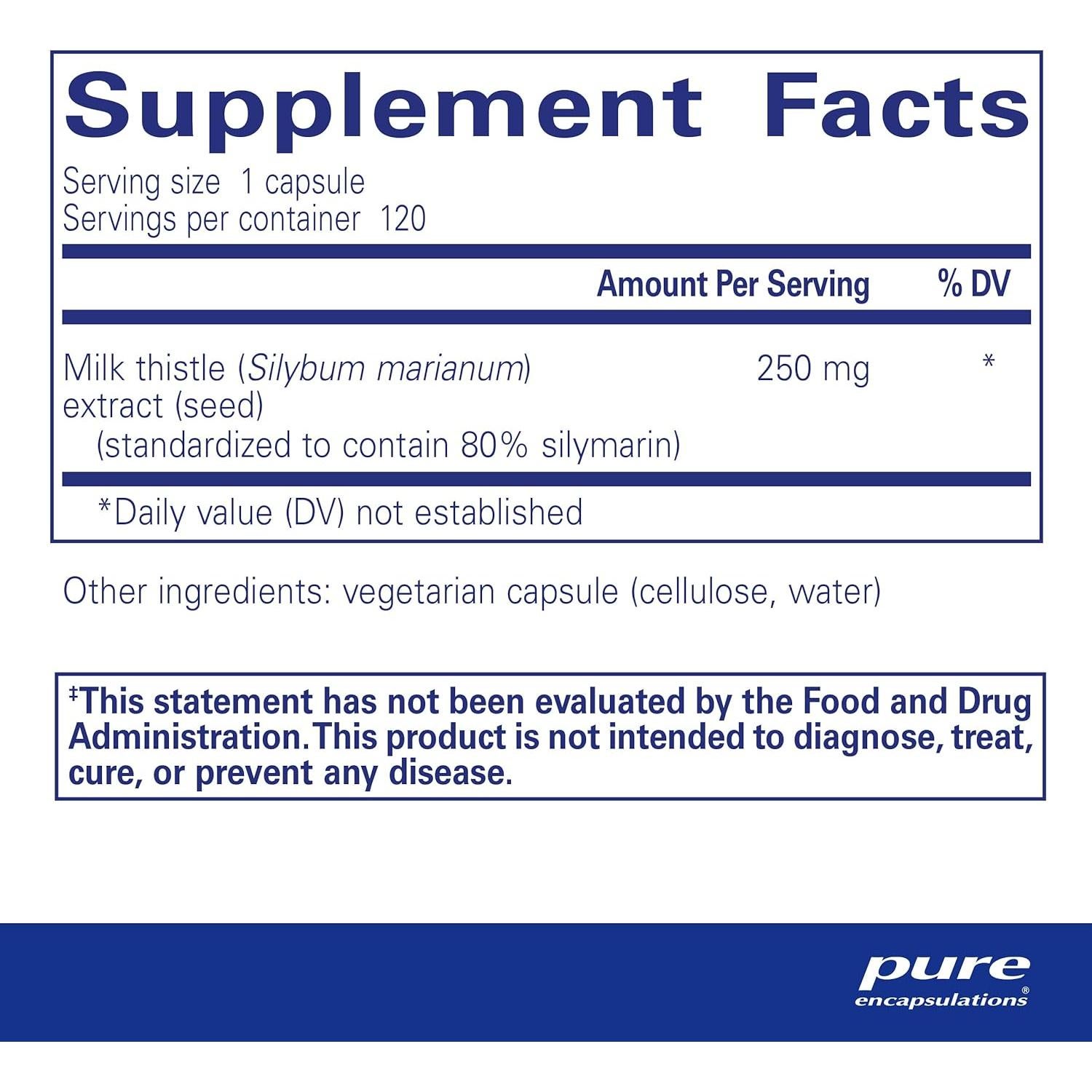 Suplemento de Cardo Mariano Pure Encapsulations 250 mg - 120 Cápsulas