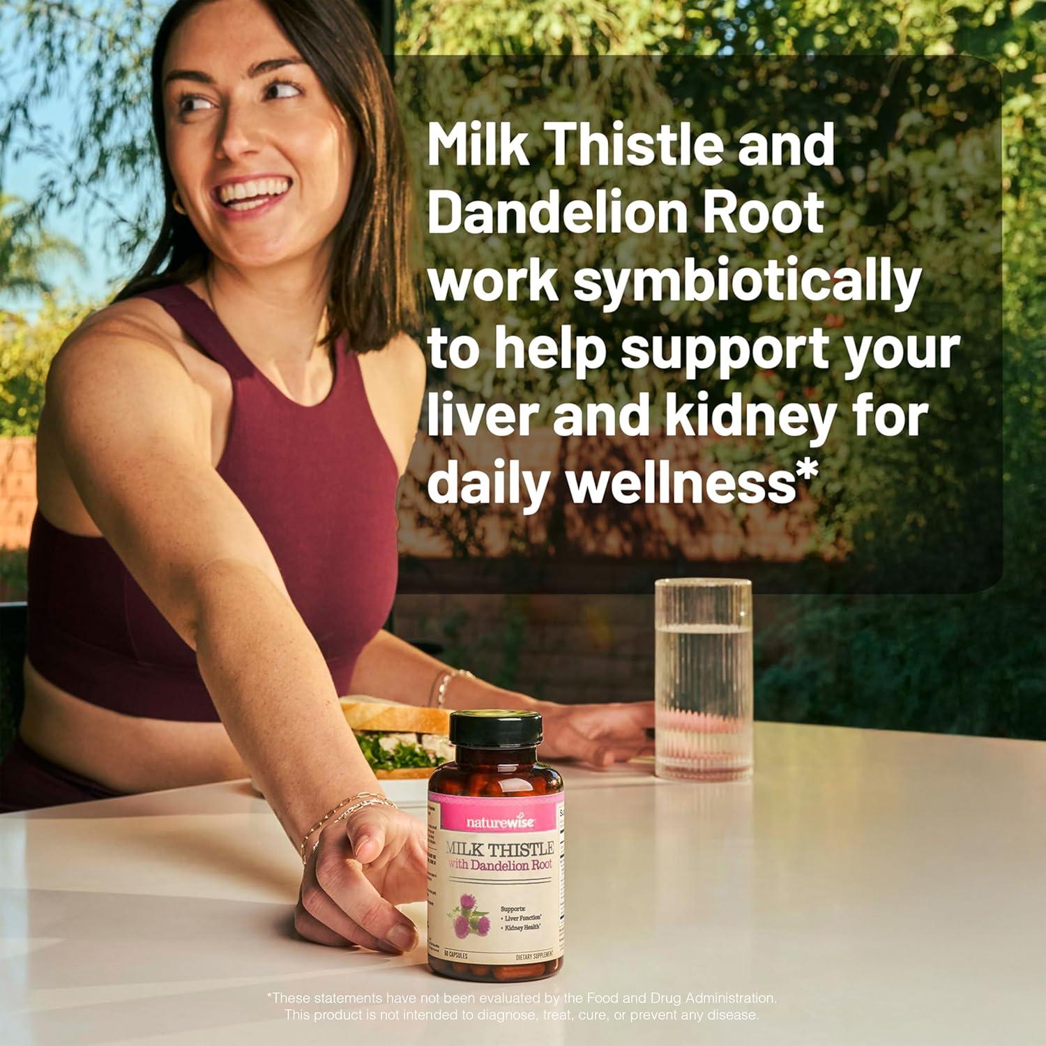 NatureWise Cardo Mariano 1000 mg + Diente de León 100 mg - 60 Cápsulas Veganas