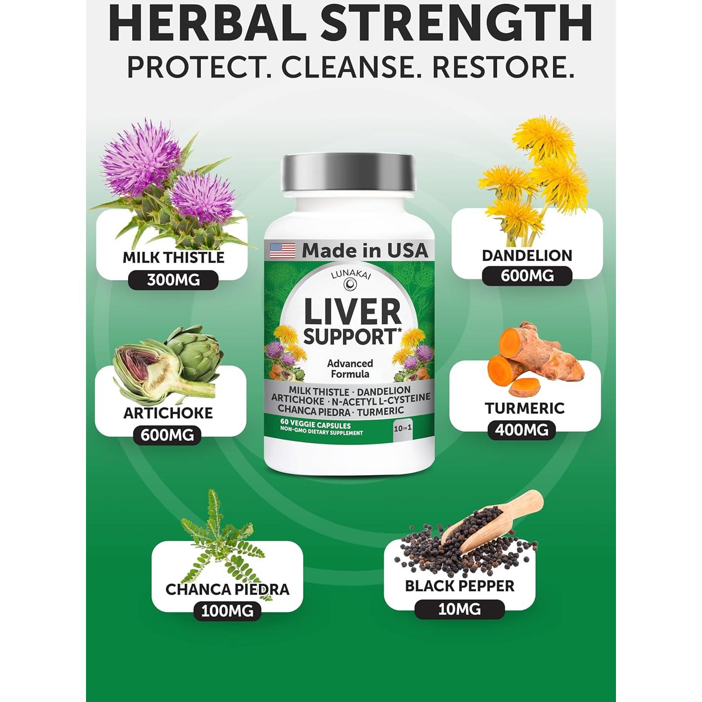 Suplemento Detox Hepático Lunakai 60 Cápsulas - Cardo Mariano