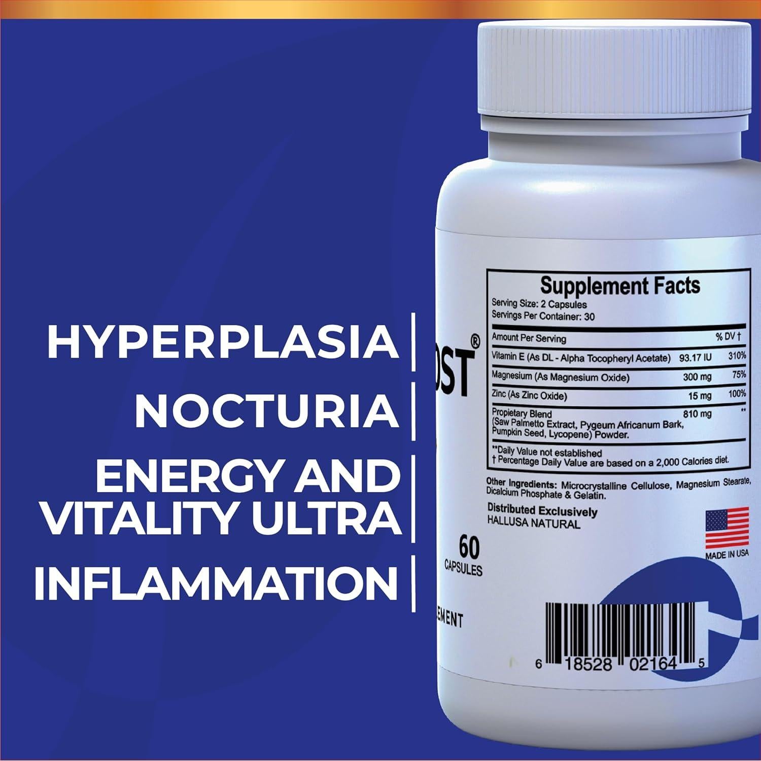 Suplemento Dietético HALLUSA NATURAL Hallprost Ultra 120 Cápsulas - Salud Próstata y Energía