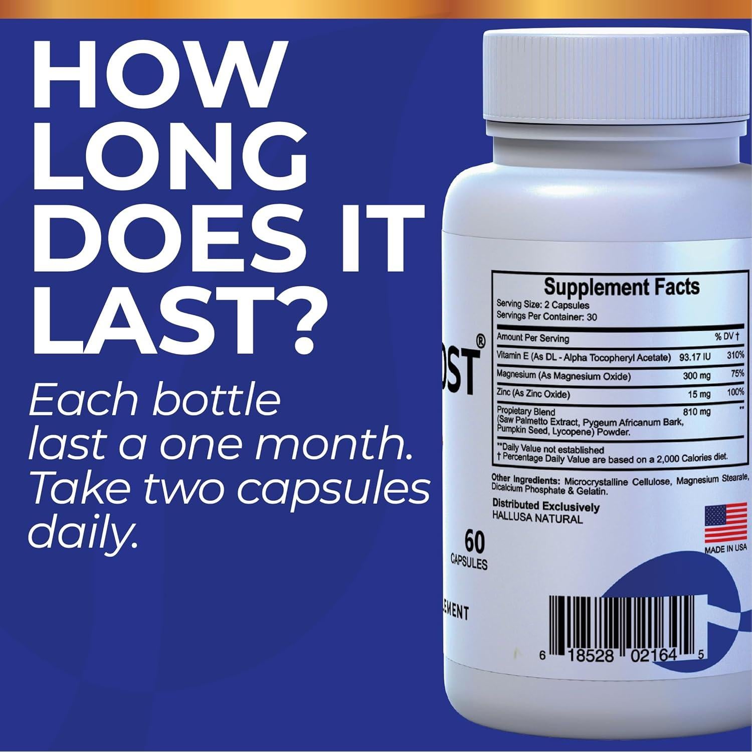 Suplemento Dietético HALLUSA NATURAL Hallprost Ultra 120 Cápsulas - Salud Próstata y Energía