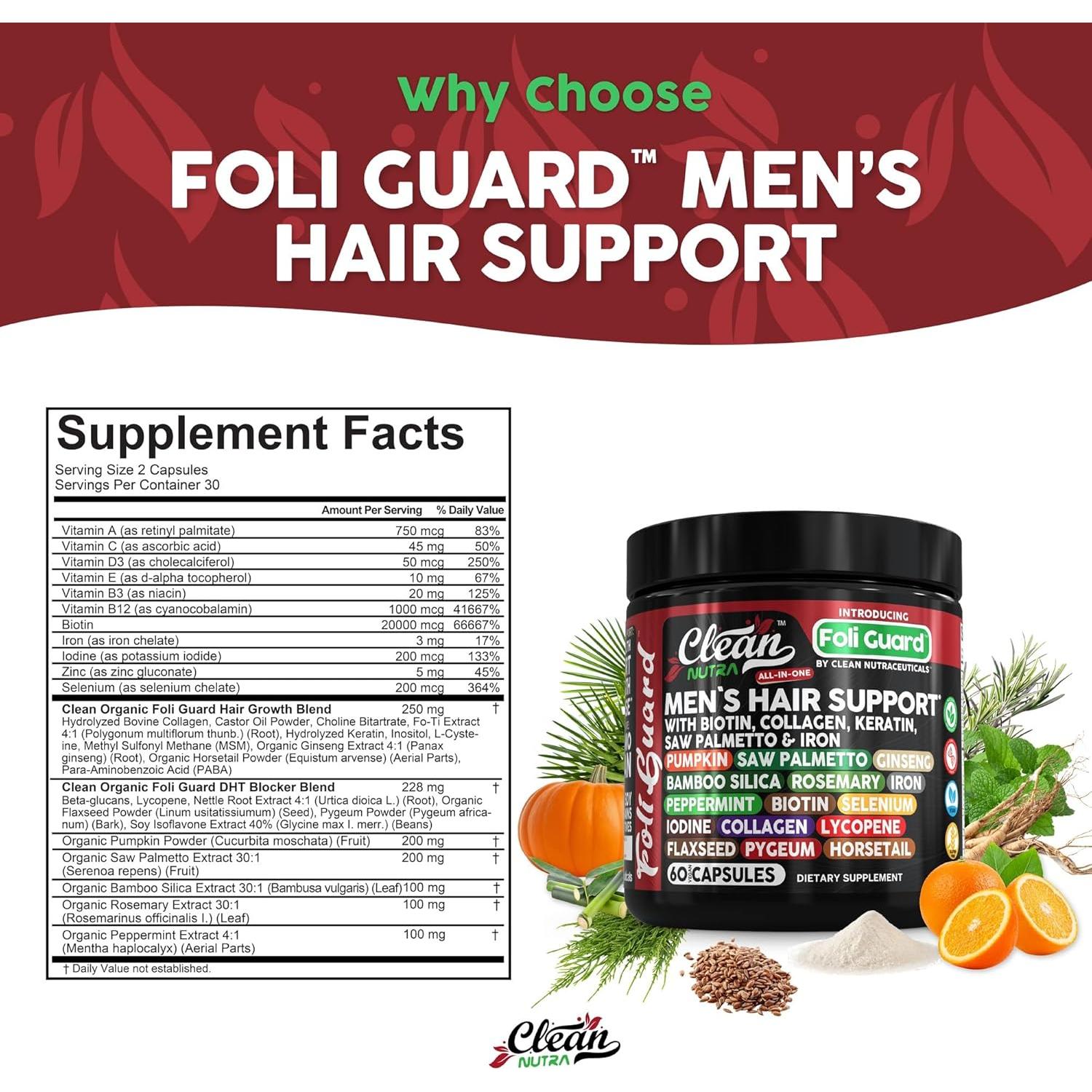 Suplemento de Biotina y Colágeno para Crecimiento Cabello Hombres