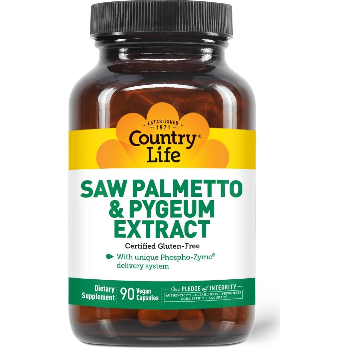 Suplemento Prostático Country Life Saw Palmetto y Pygeum 90 Cápsulas