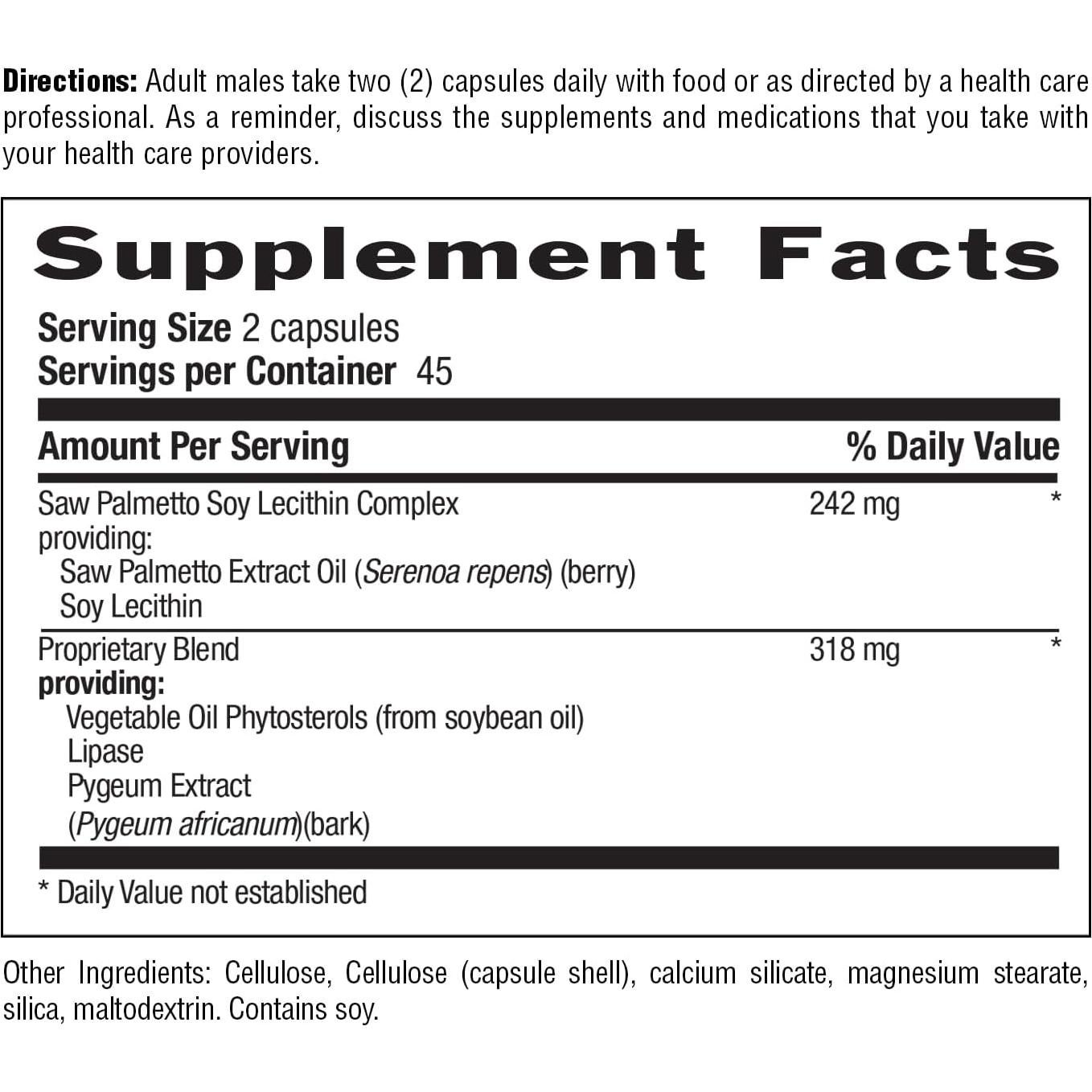 Suplemento Prostático Country Life Saw Palmetto y Pygeum 90 Cápsulas
