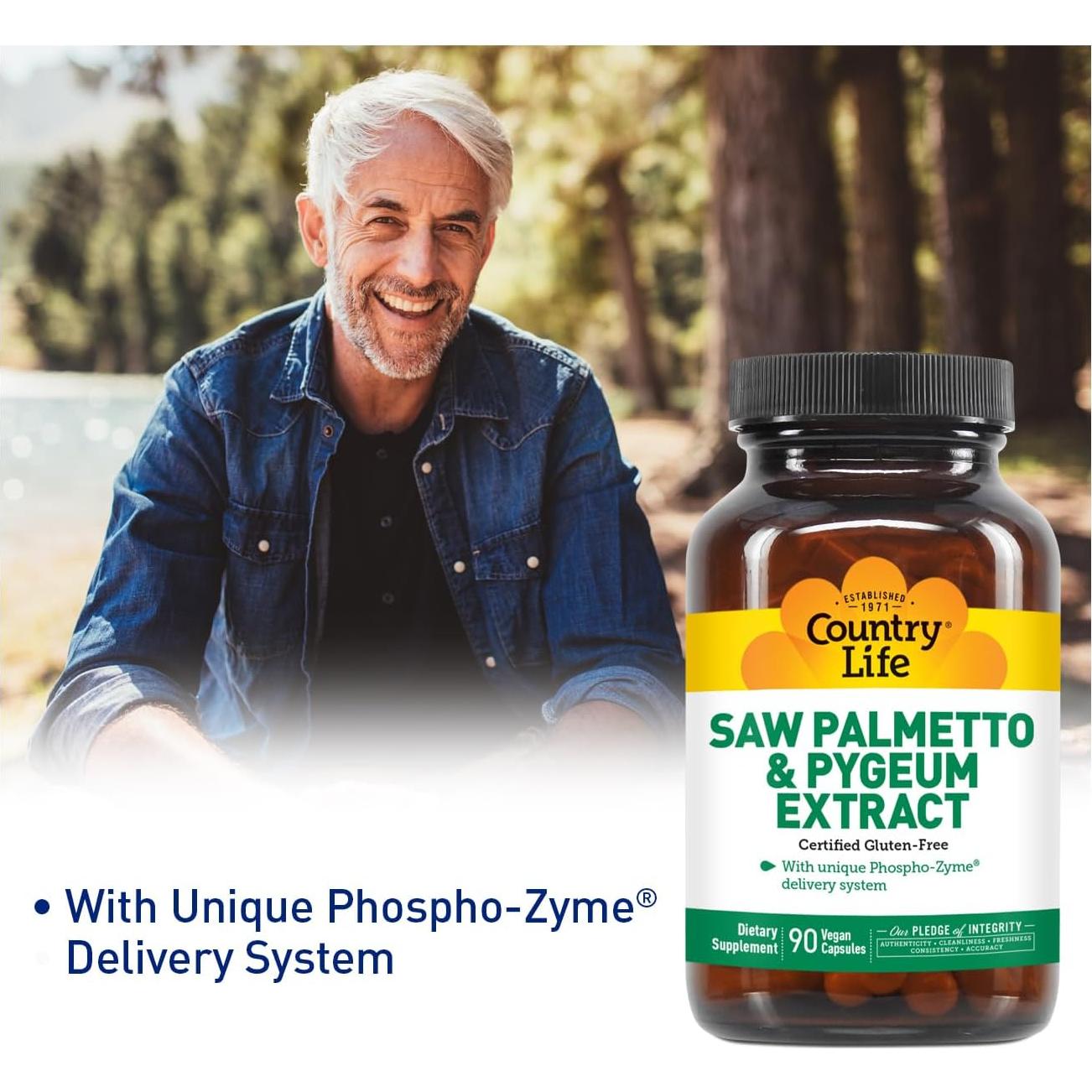 Suplemento Prostático Country Life Saw Palmetto y Pygeum 90 Cápsulas