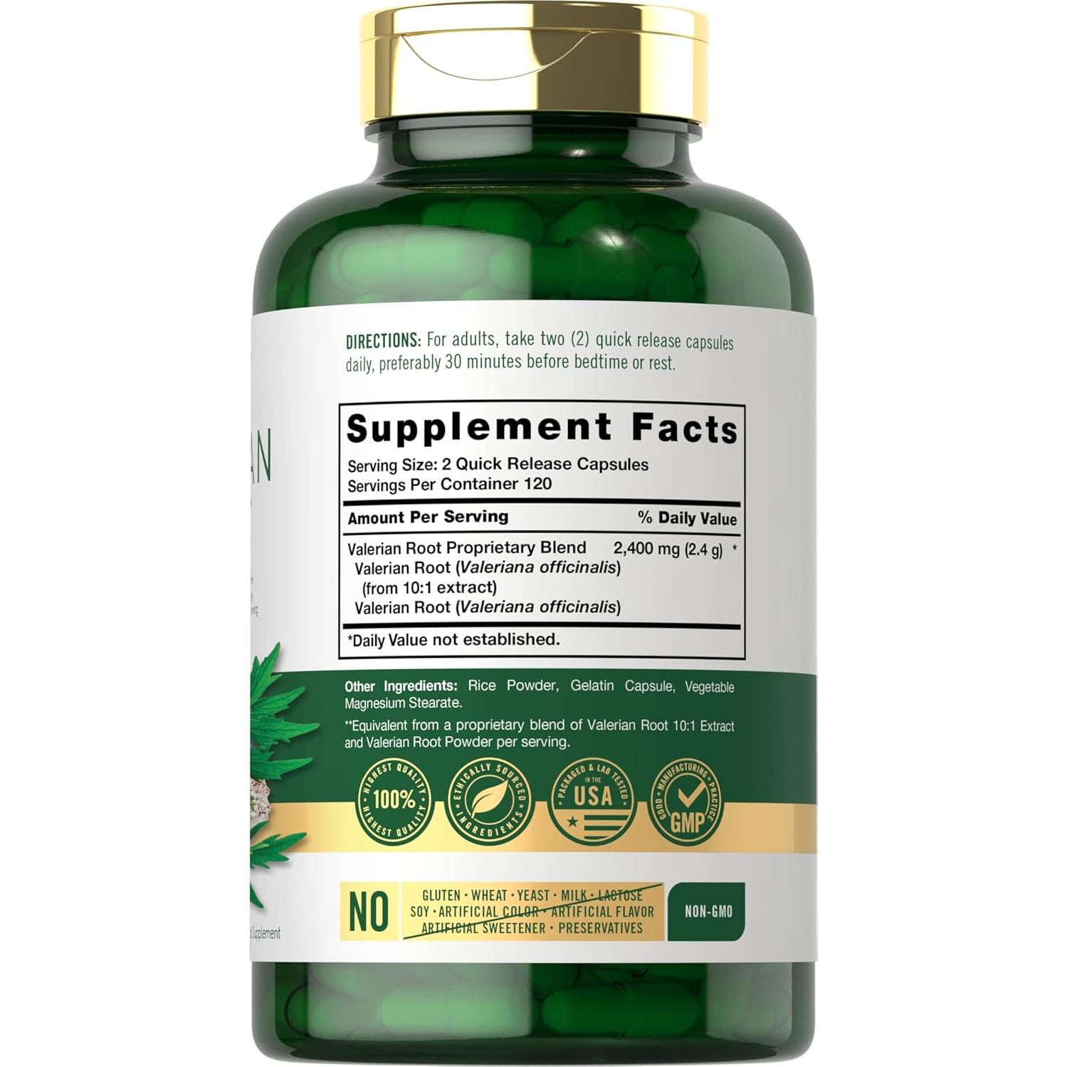 Cápsulas de raíz de valeriana Carlyle 2400mg - 240 unidades