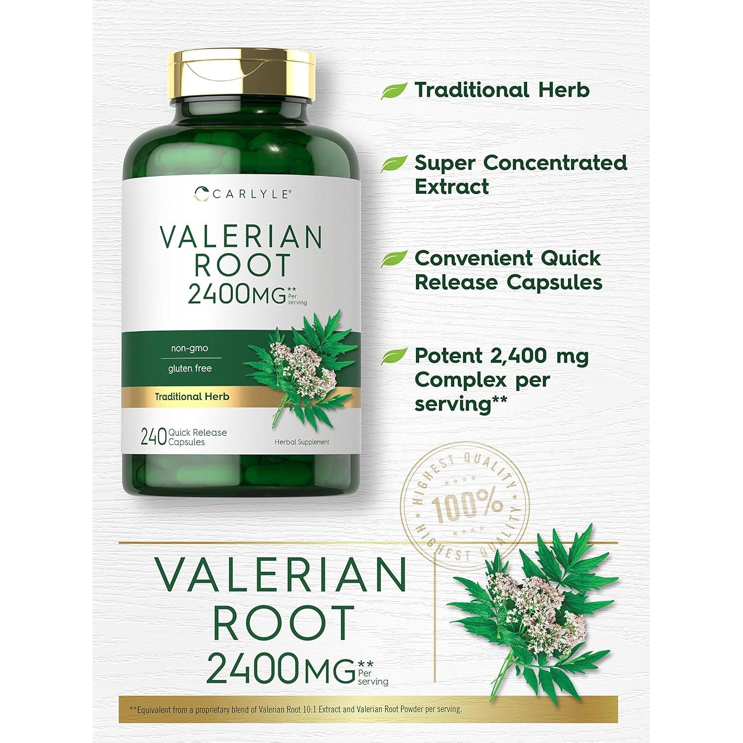 Cápsulas de raíz de valeriana Carlyle 2400mg - 240 unidades