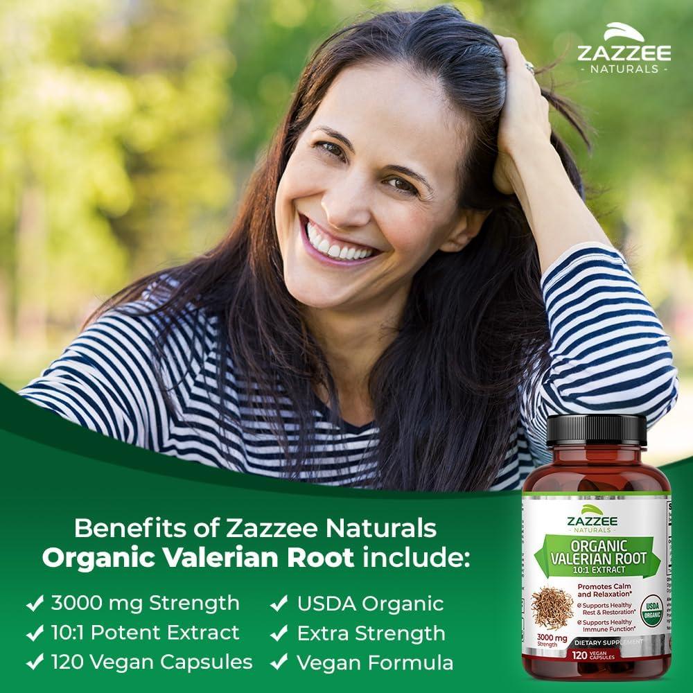 Cápsulas de Raíz de Valeriana Orgánica Zazzee 3000 mg 120 Unidades
