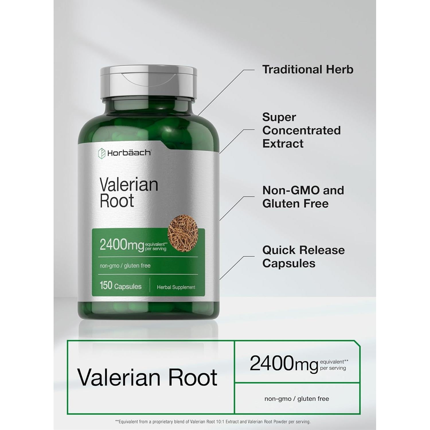 Cápsulas de raíz de valeriana Horbäach 2400 mg 150 unidades