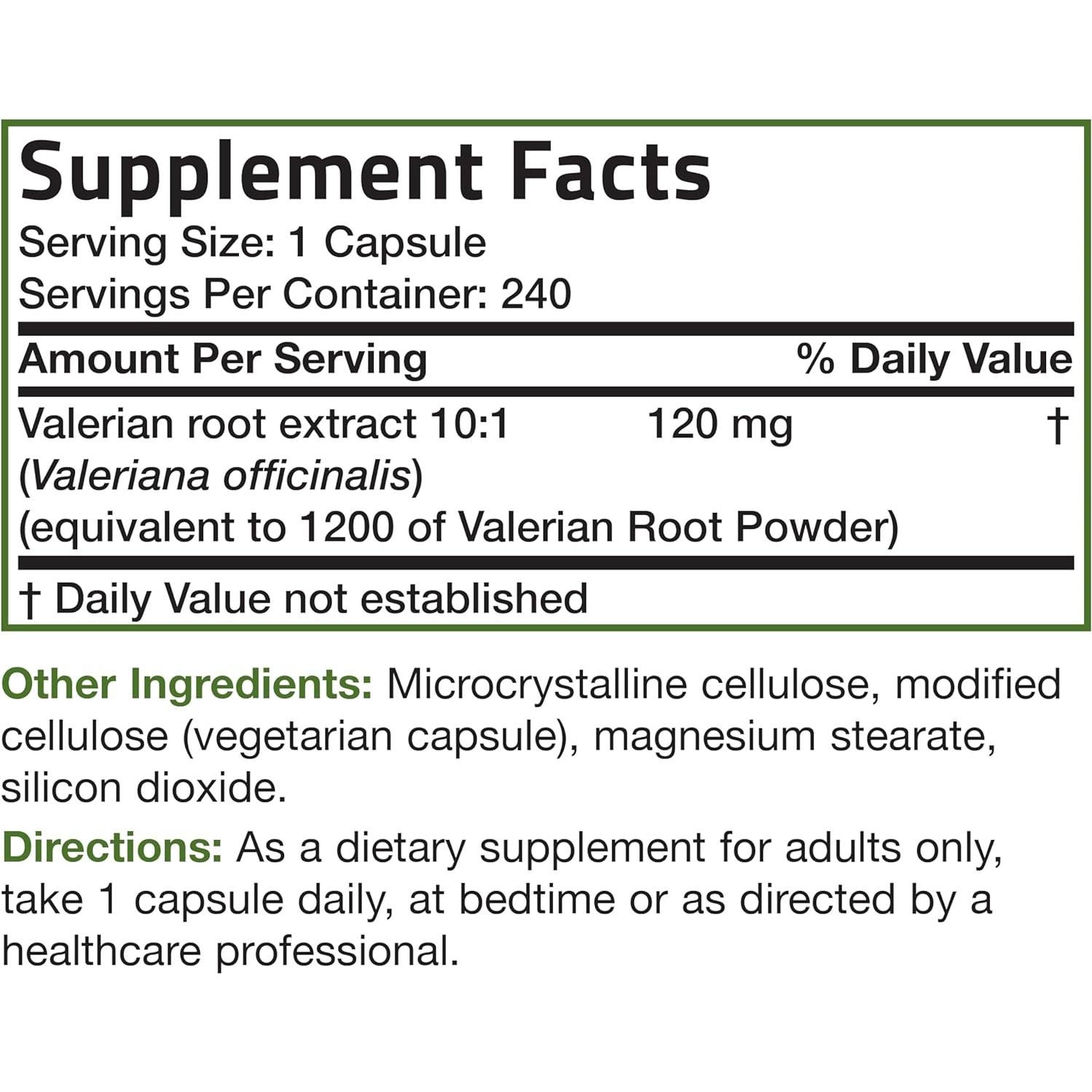 Cápsulas de Raíz de Valeriana Bronson 240 Veganas 1200mg