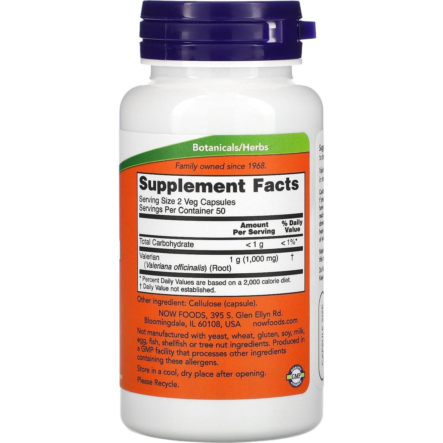 Raíz de Valeriana Now Foods 500mg 100 Cápsulas