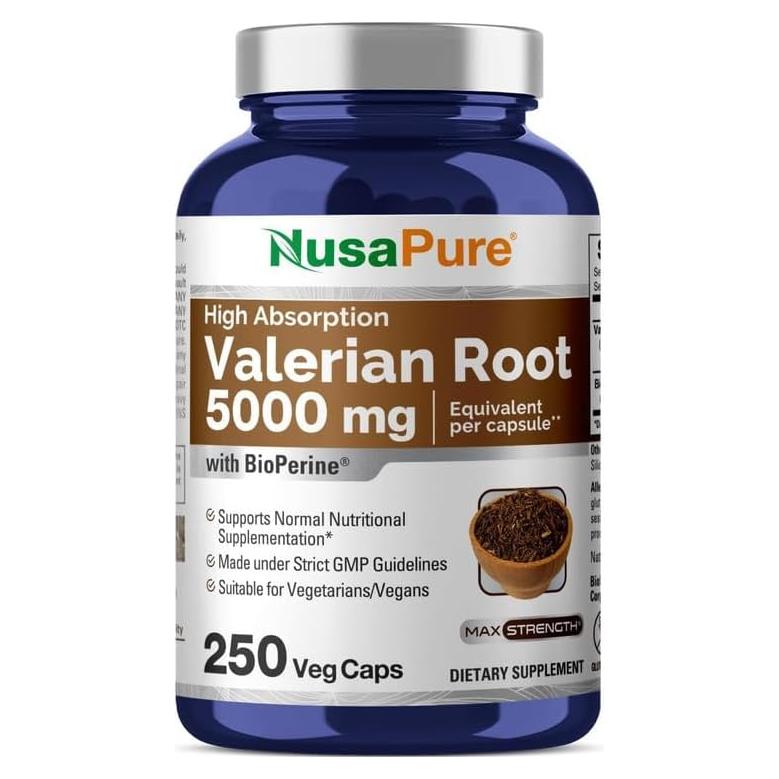 NusaPure Extracto de Raíz de Valeriana 20:1 250mg Vegano 250 Cápsulas