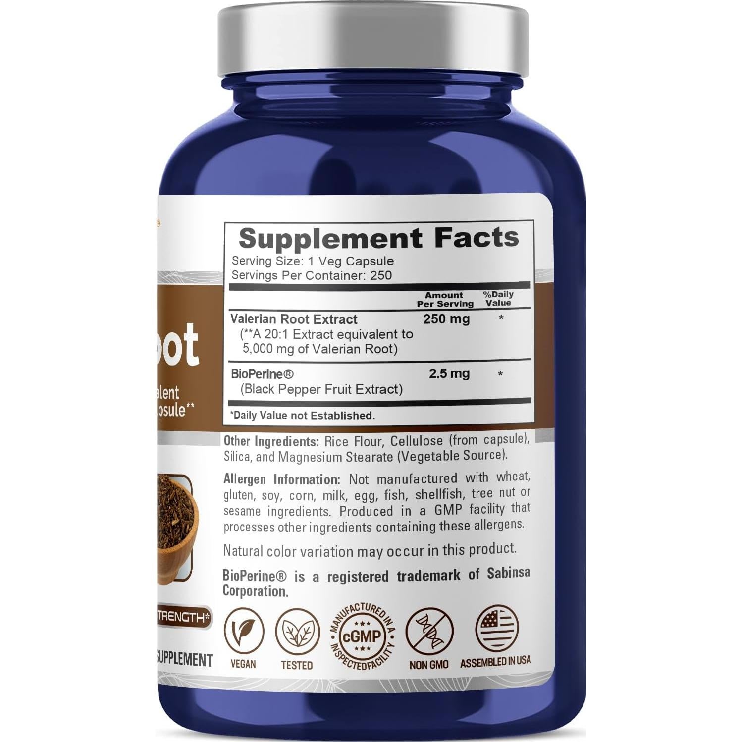 NusaPure Extracto de Raíz de Valeriana 20:1 250mg Vegano 250 Cápsulas