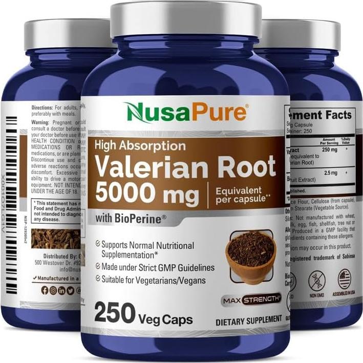 NusaPure Extracto de Raíz de Valeriana 20:1 250mg Vegano 250 Cápsulas
