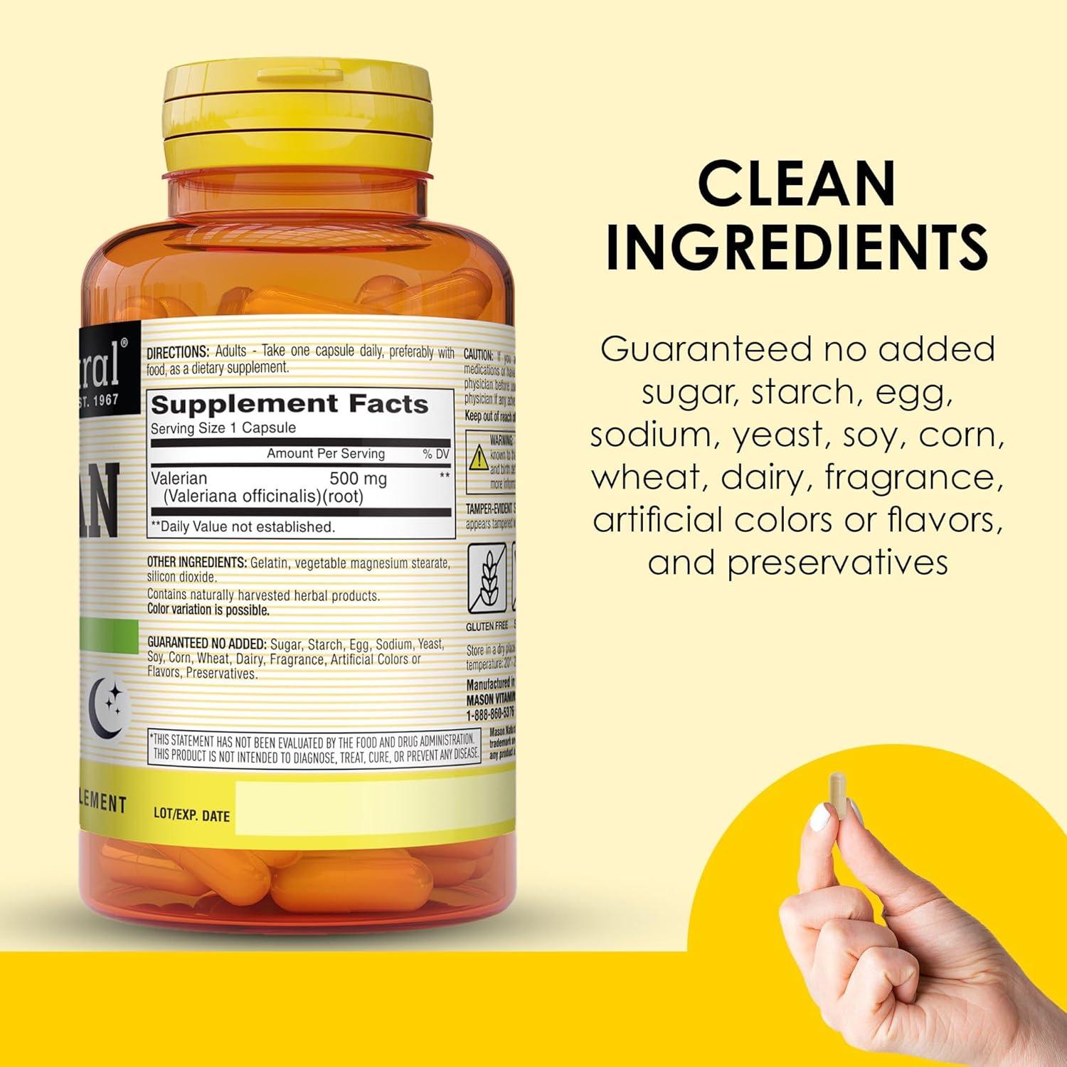 Suplemento de Raíz de Valeriana Mason Natural 500 mg - 180 Cápsulas