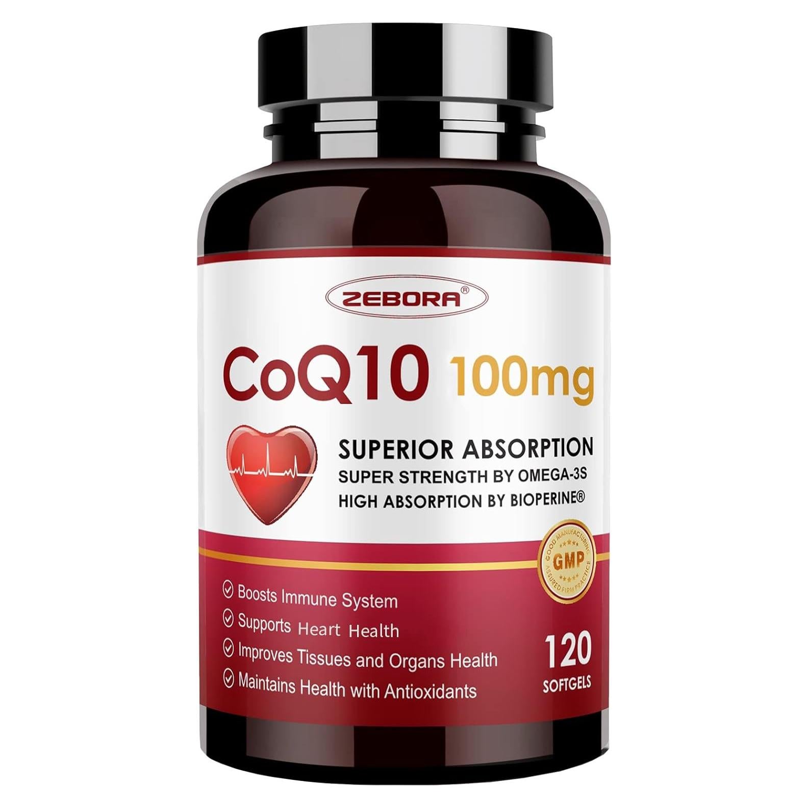 Suplemento CoQ10 100mg ZEBORA con Omega-3 y PQQ 120 cápsulas