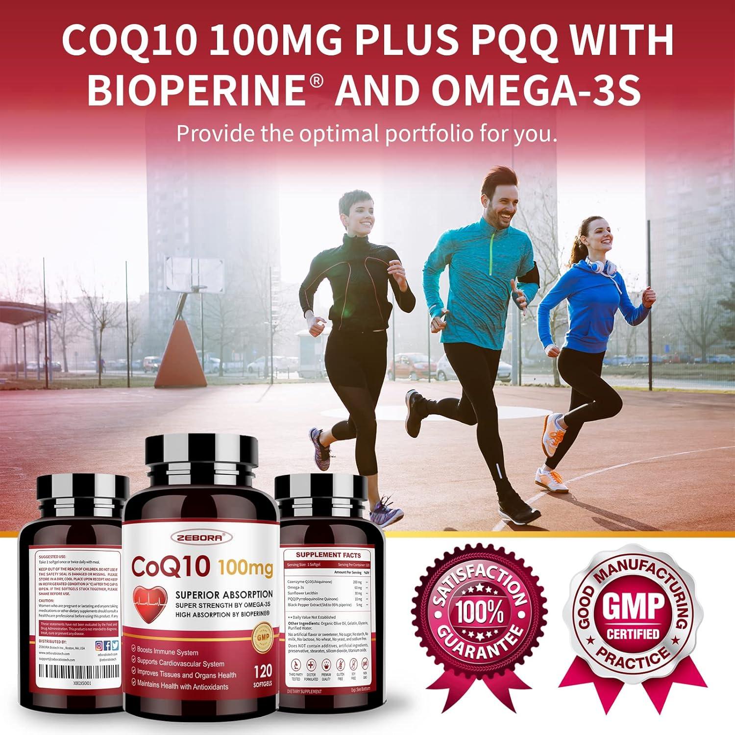 Suplemento CoQ10 100mg ZEBORA con Omega-3 y PQQ 120 cápsulas