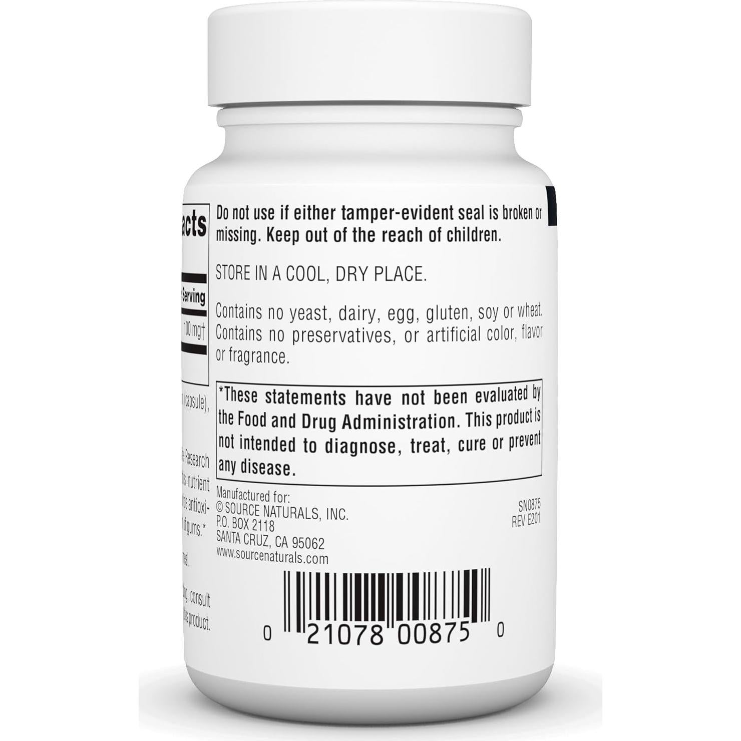 Coenzima Q10 Source Naturals 100 mg - 60 Cápsulas Antioxidantes