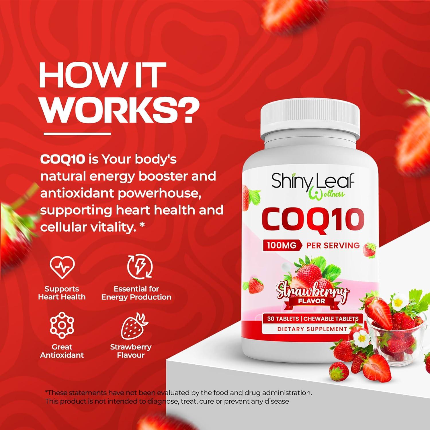 Suplemento CoQ10 Masticable Shiny Leaf 100mg - 30 Tabletas