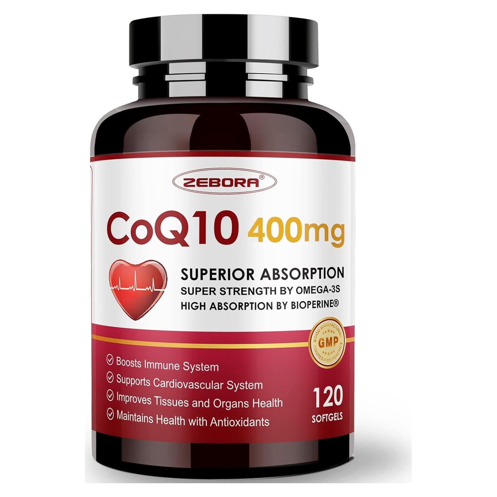 Suplemento CoQ10 400mg ZEBORA con PQQ y Omega-3 120 Gelatinas