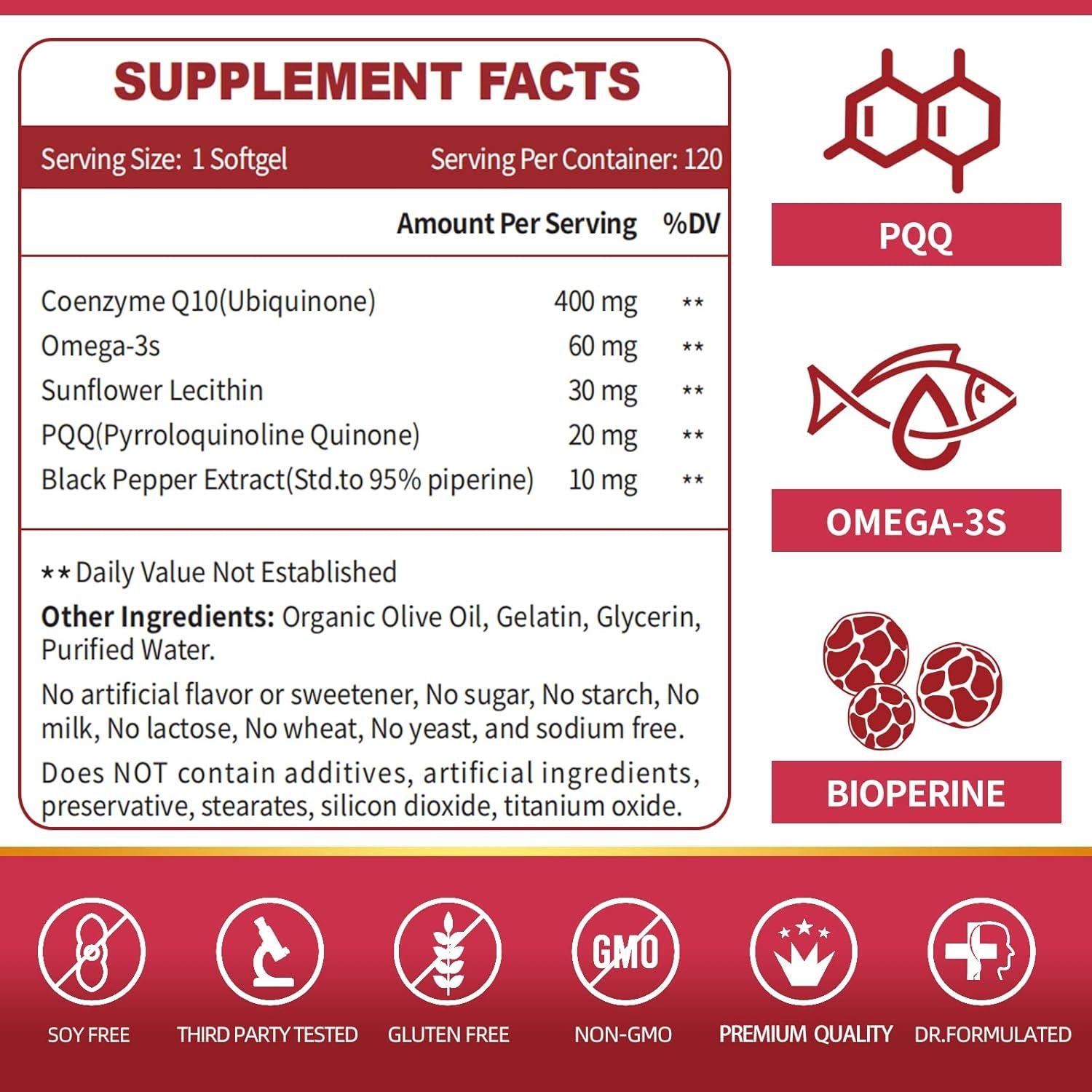 Suplemento CoQ10 400mg ZEBORA con PQQ y Omega-3 120 Gelatinas
