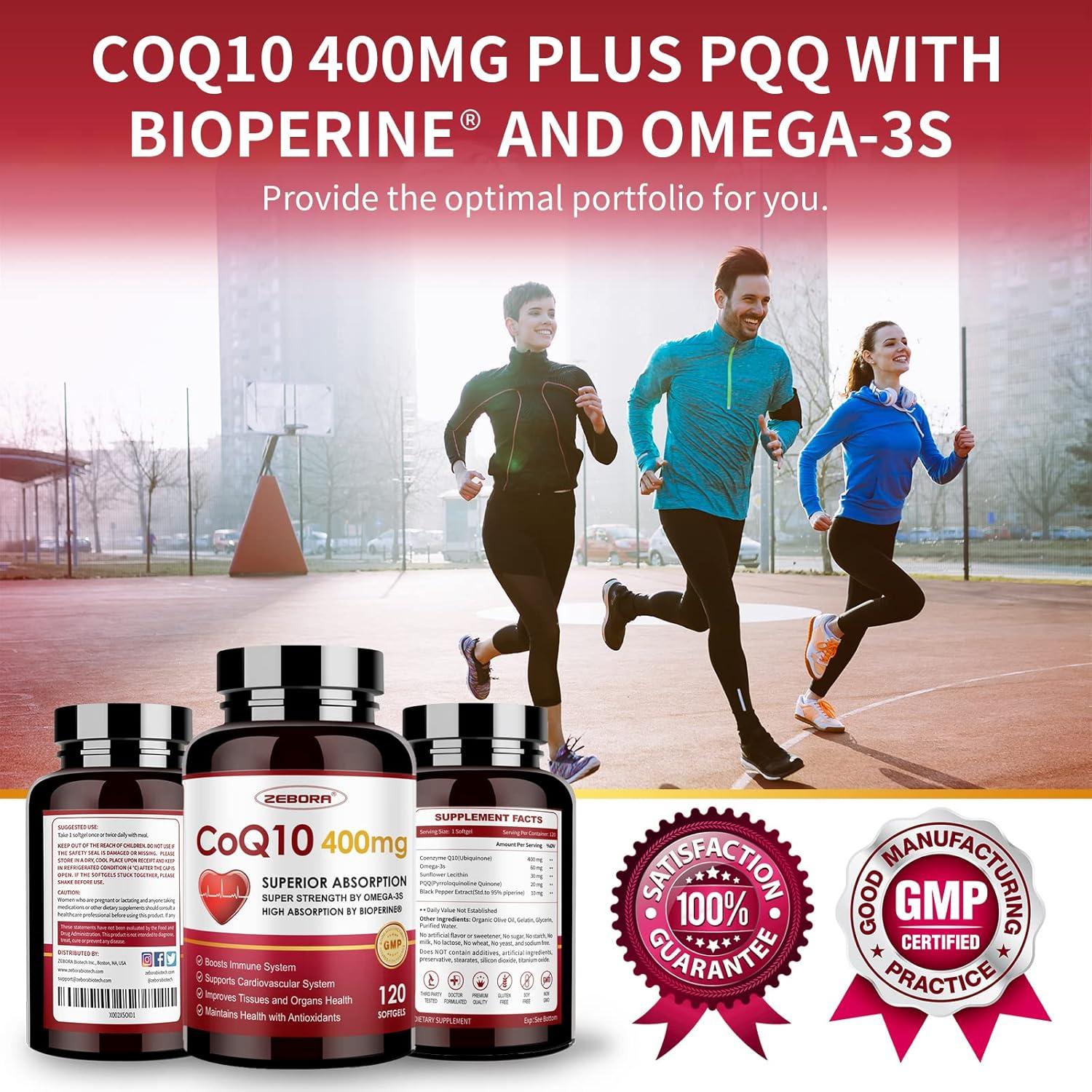 Suplemento CoQ10 400mg ZEBORA con PQQ y Omega-3 120 Gelatinas