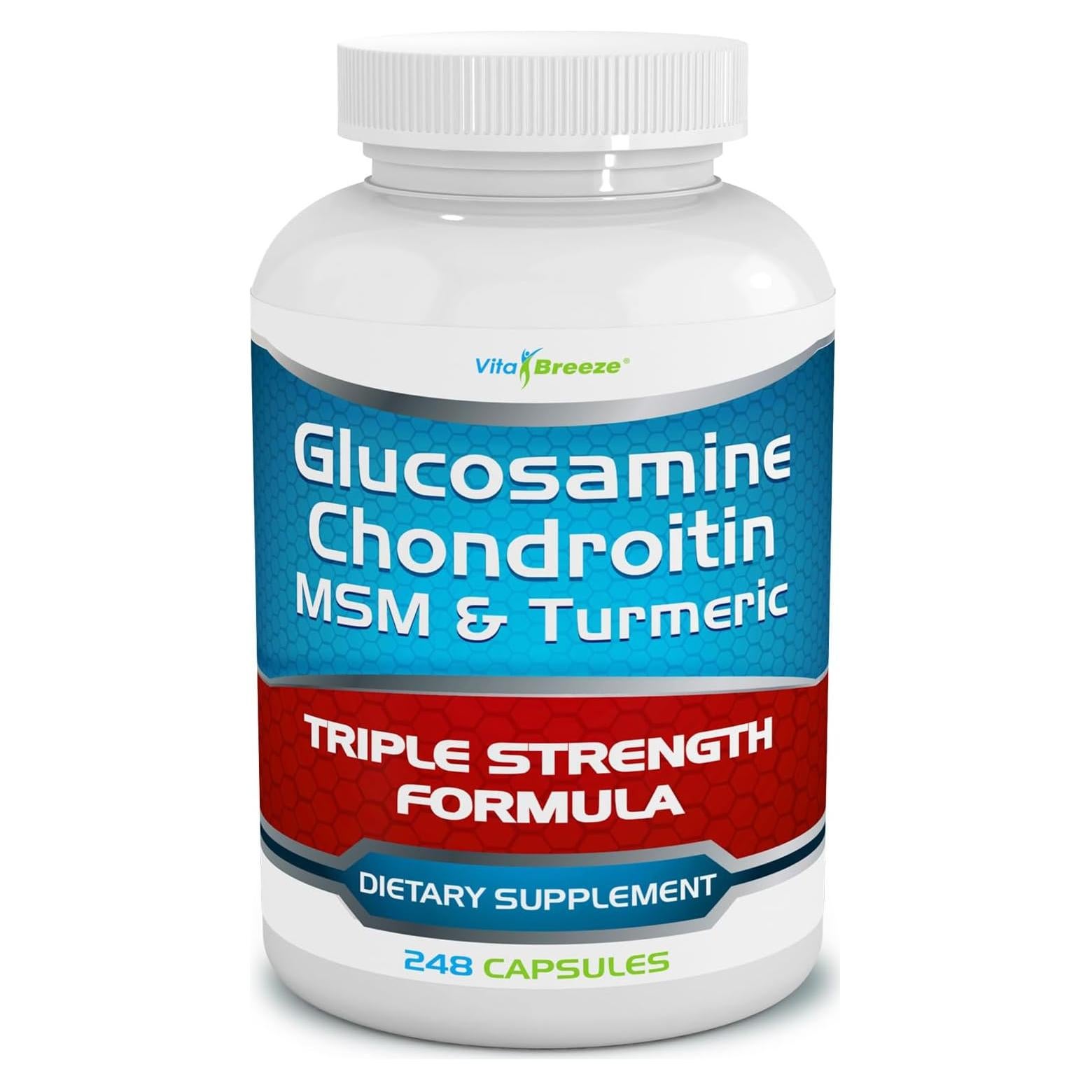 Suplemento de Glucosamina, Condroitina, MSM y Cúrcuma VitaBreeze - 248 Cápsulas