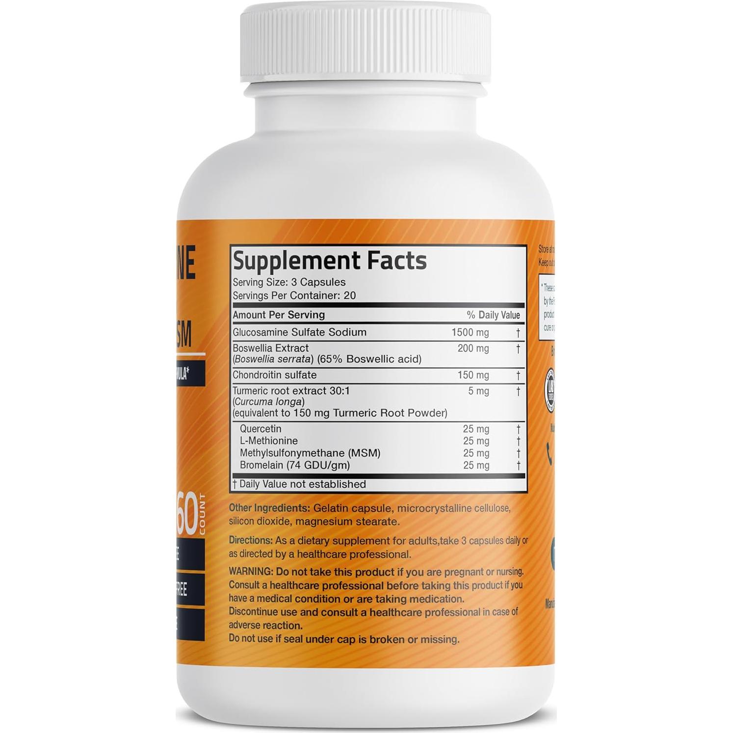 Bronson Glucosamina Condroitina Cúrcuma MSM 60 Cápsulas