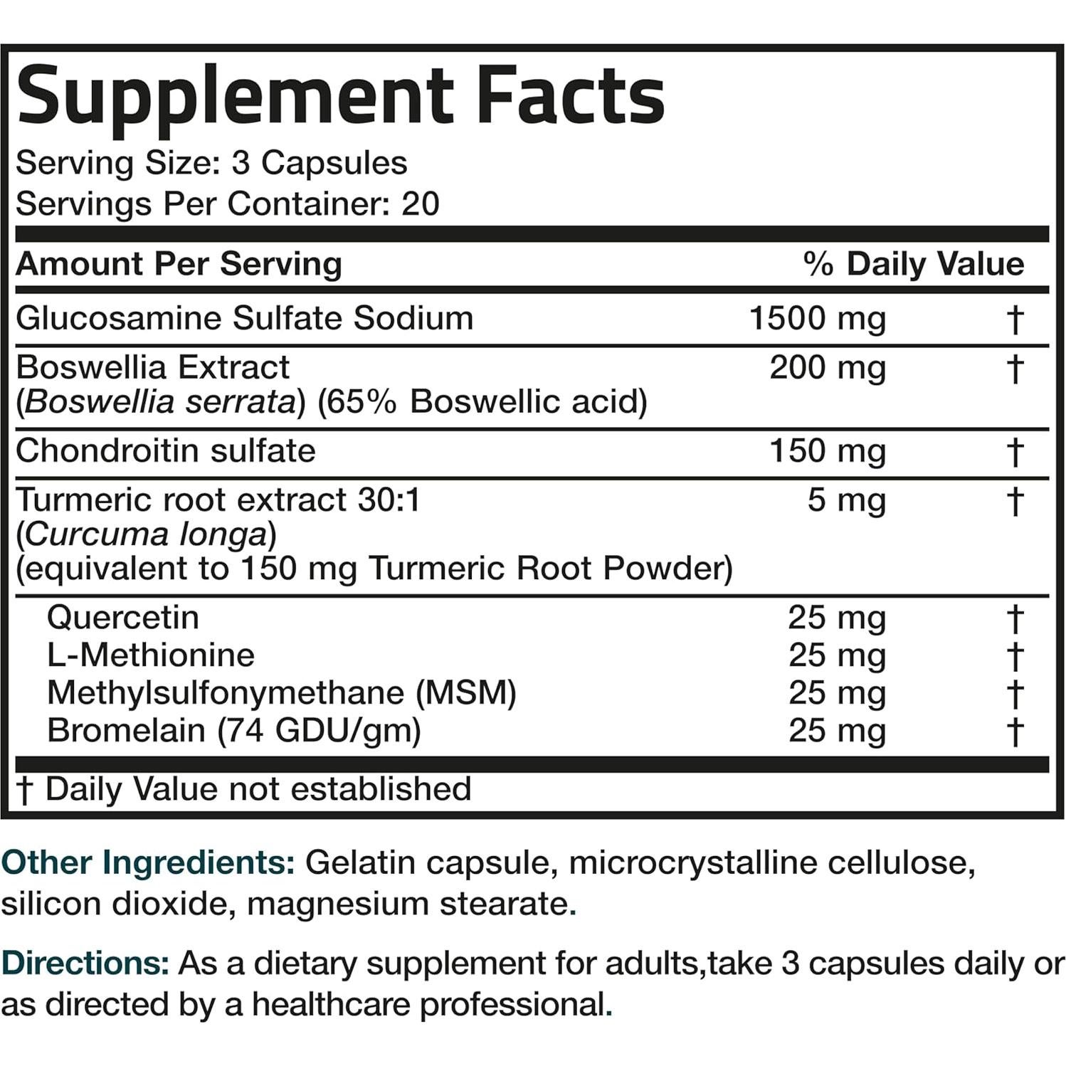 Bronson Glucosamina Condroitina Cúrcuma MSM 60 Cápsulas