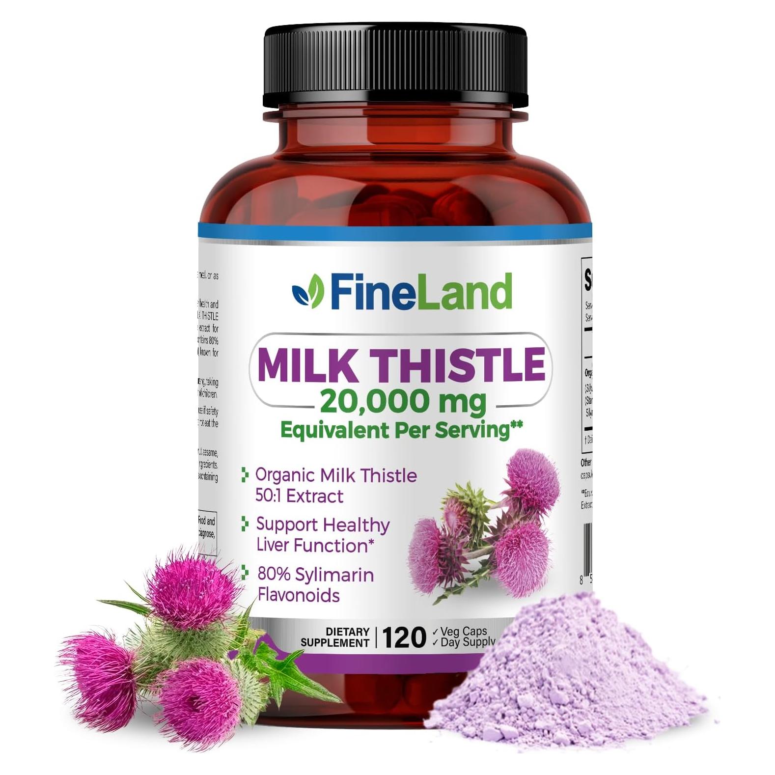 Cápsulas Veganas de Cardo Mariano FineLand 120 Unidades - 20,000 mg