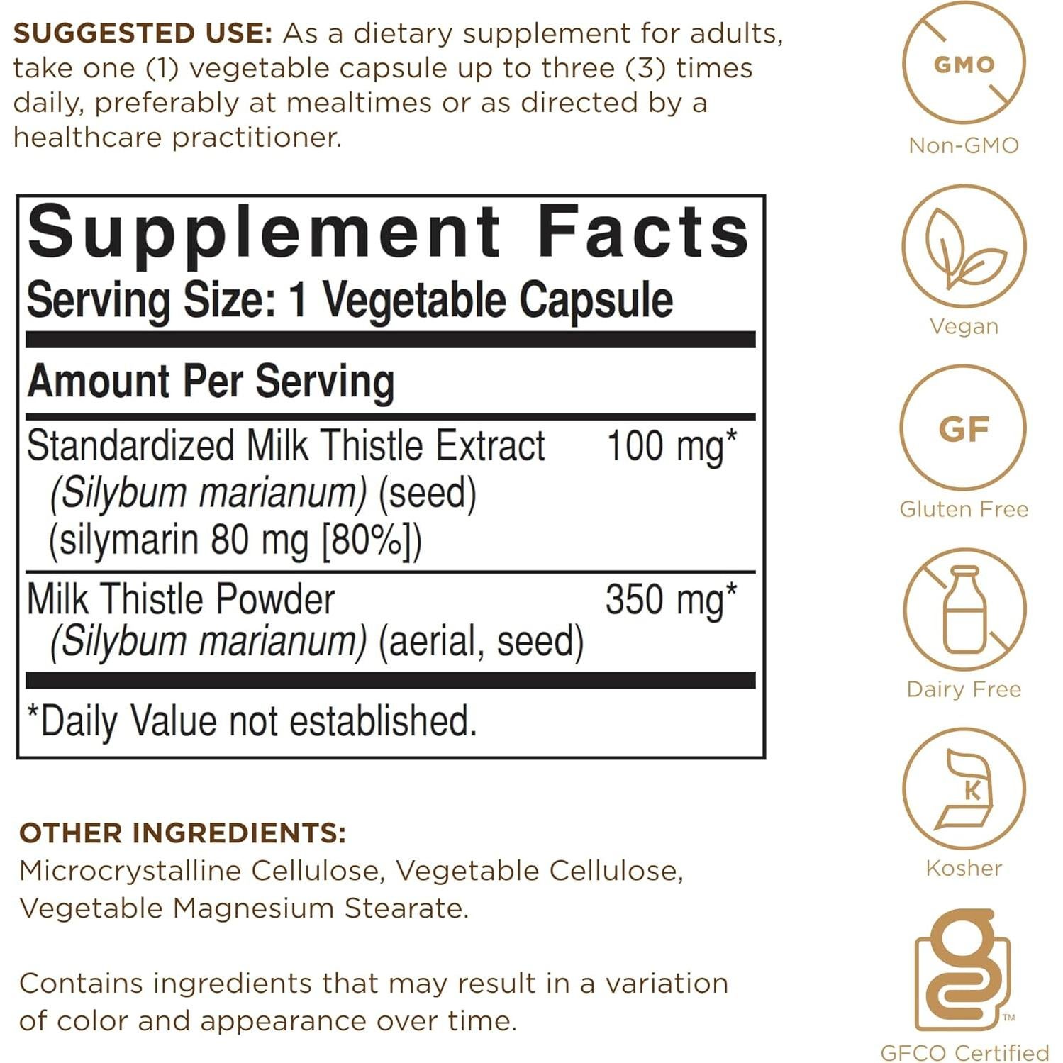 Solgar Cardo Mariano 100 Cápsulas Vegetales Sin Gluten