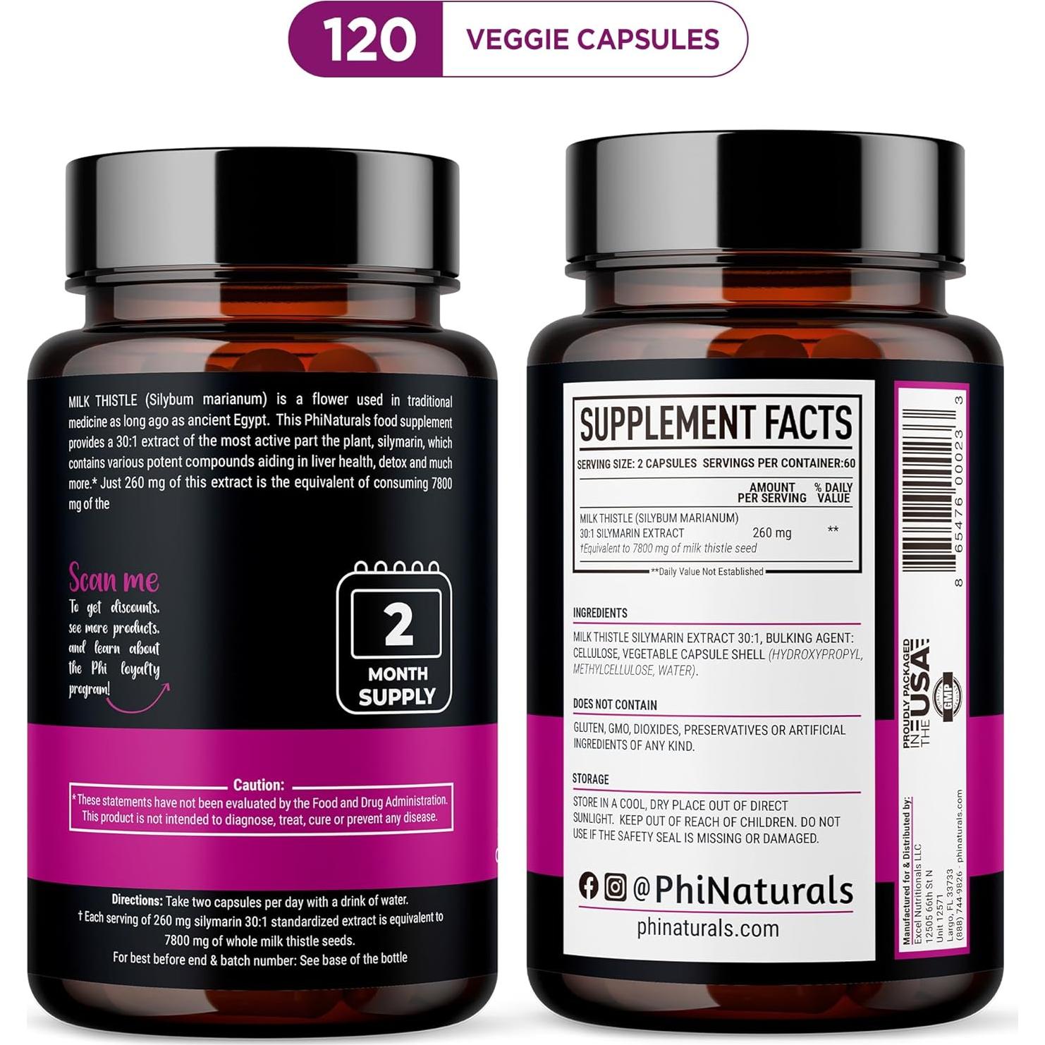 Extracto de Cardo Mariano PhiNaturals 260mg 30:1 Detox Hepático