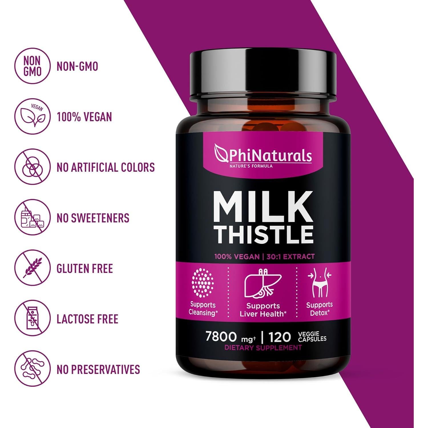 Extracto de Cardo Mariano PhiNaturals 260mg 30:1 Detox Hepático