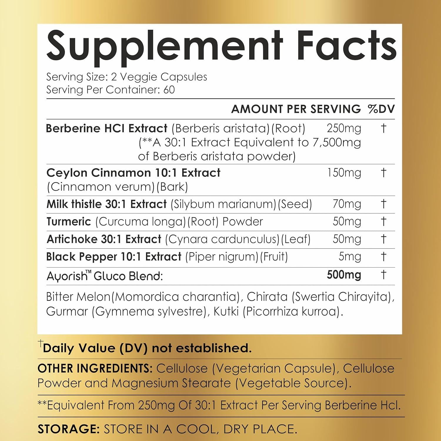 Suplemento de Berberina Ayorish 120 Cápsulas Veganas