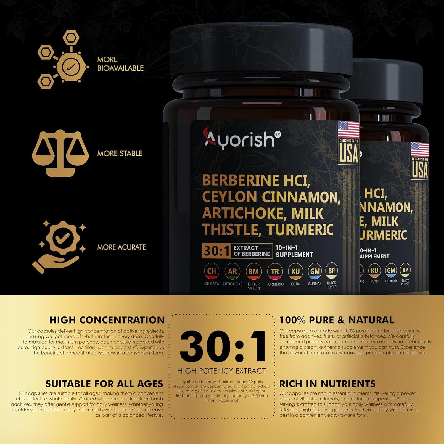 Suplemento de Berberina Ayorish 120 Cápsulas Veganas