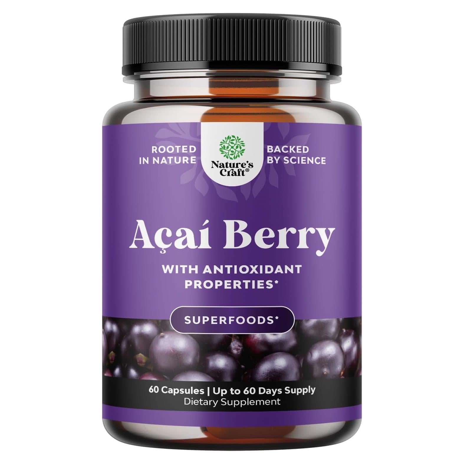 Suplemento de Pérdida de Peso Acai Berry Natures Craft 60 Cápsulas