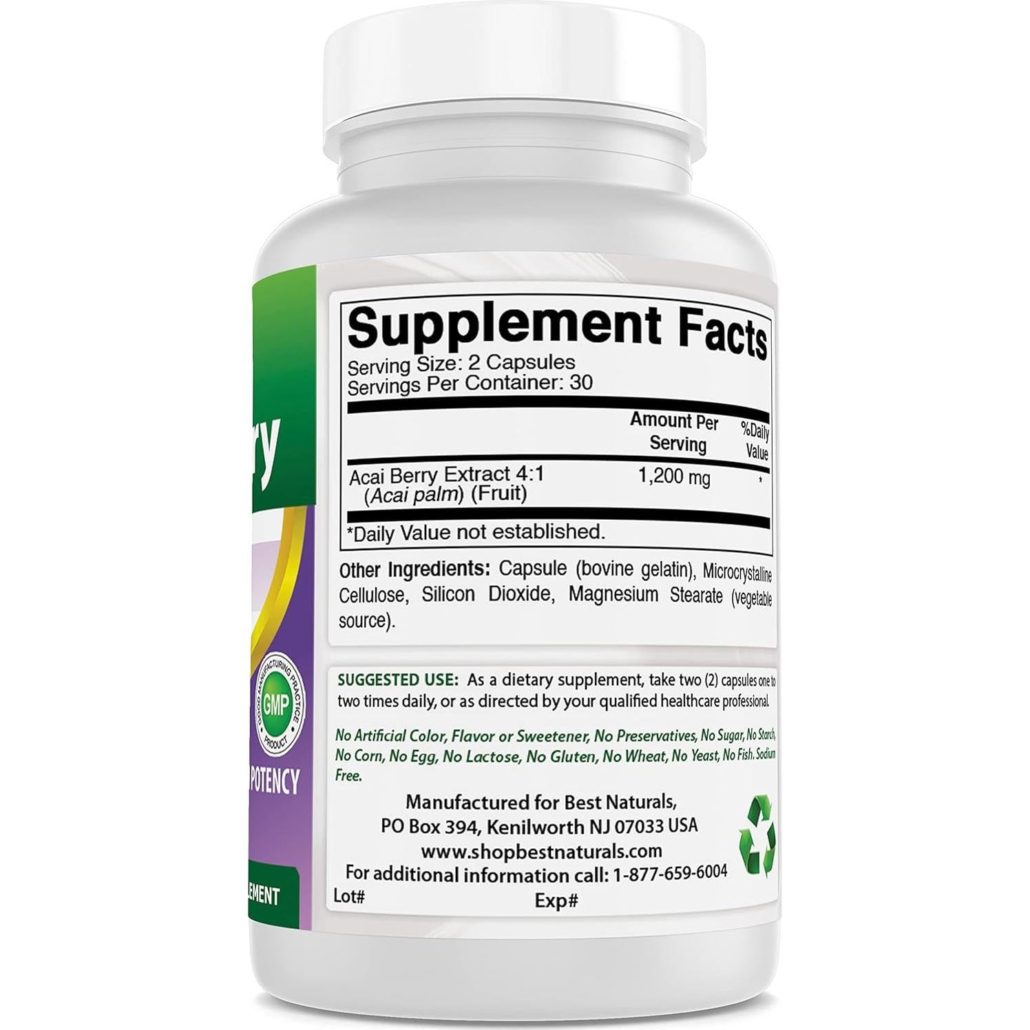 Baya de Acai 600 mg Mejores Naturales 120 Cápsulas