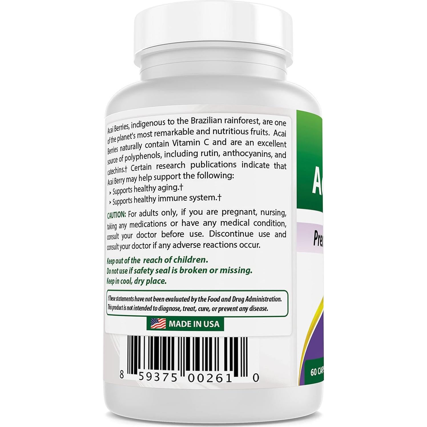 Baya de Acai 600 mg Mejores Naturales 120 Cápsulas