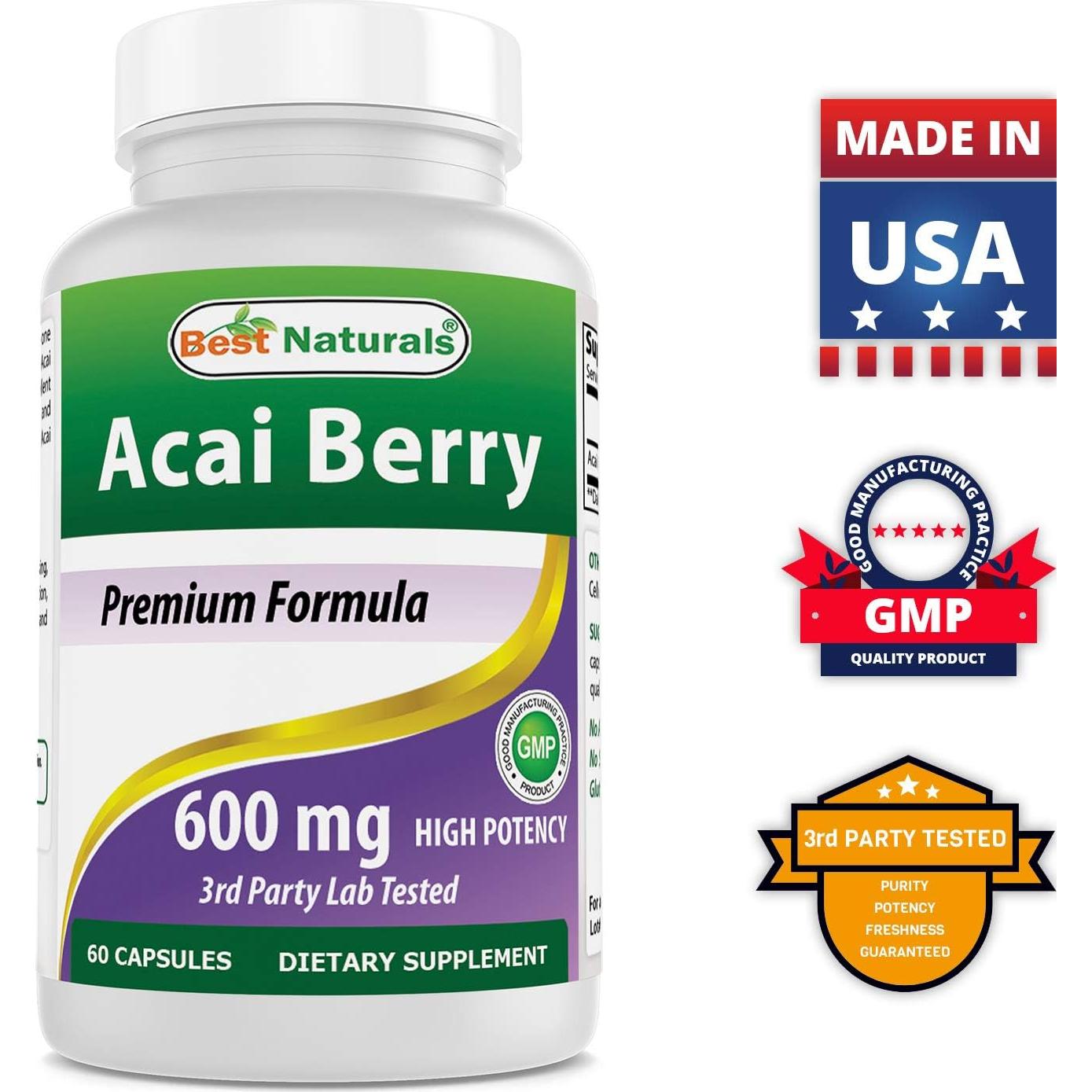 Baya de Acai 600 mg Mejores Naturales 120 Cápsulas