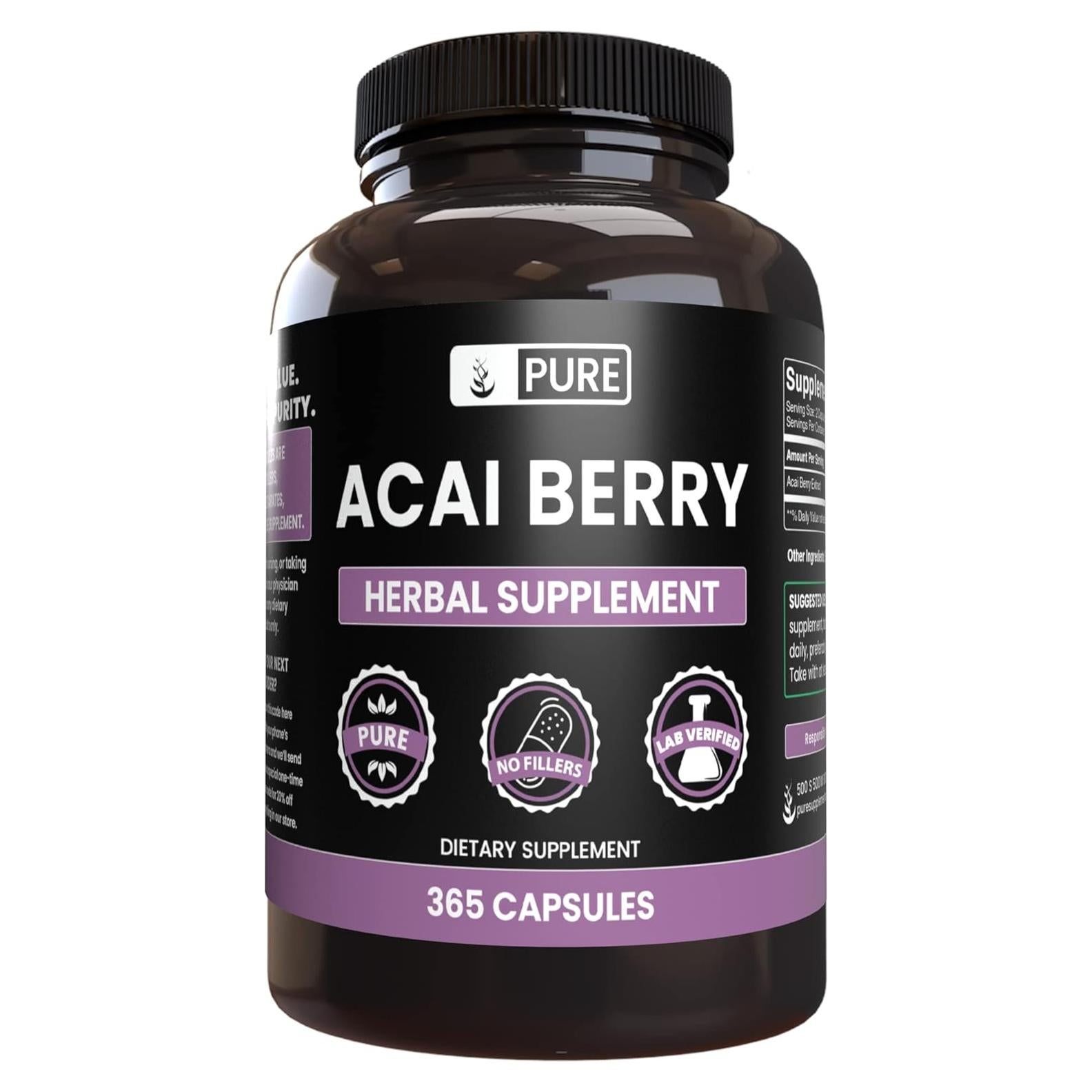 Cápsulas de Baya de Acai 365 Unidades - Ingredientes Orgánicos Puros