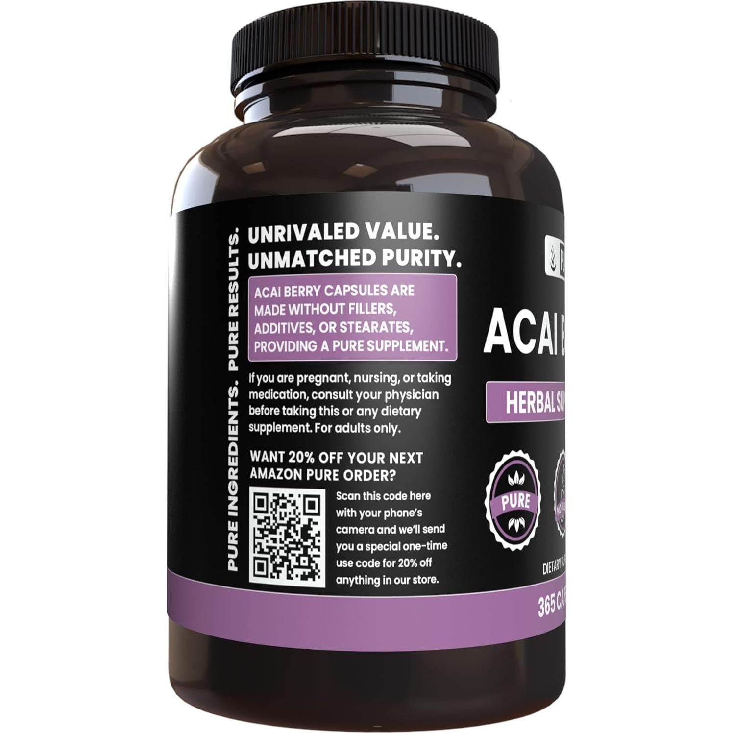 Cápsulas de Baya de Acai 365 Unidades - Ingredientes Orgánicos Puros