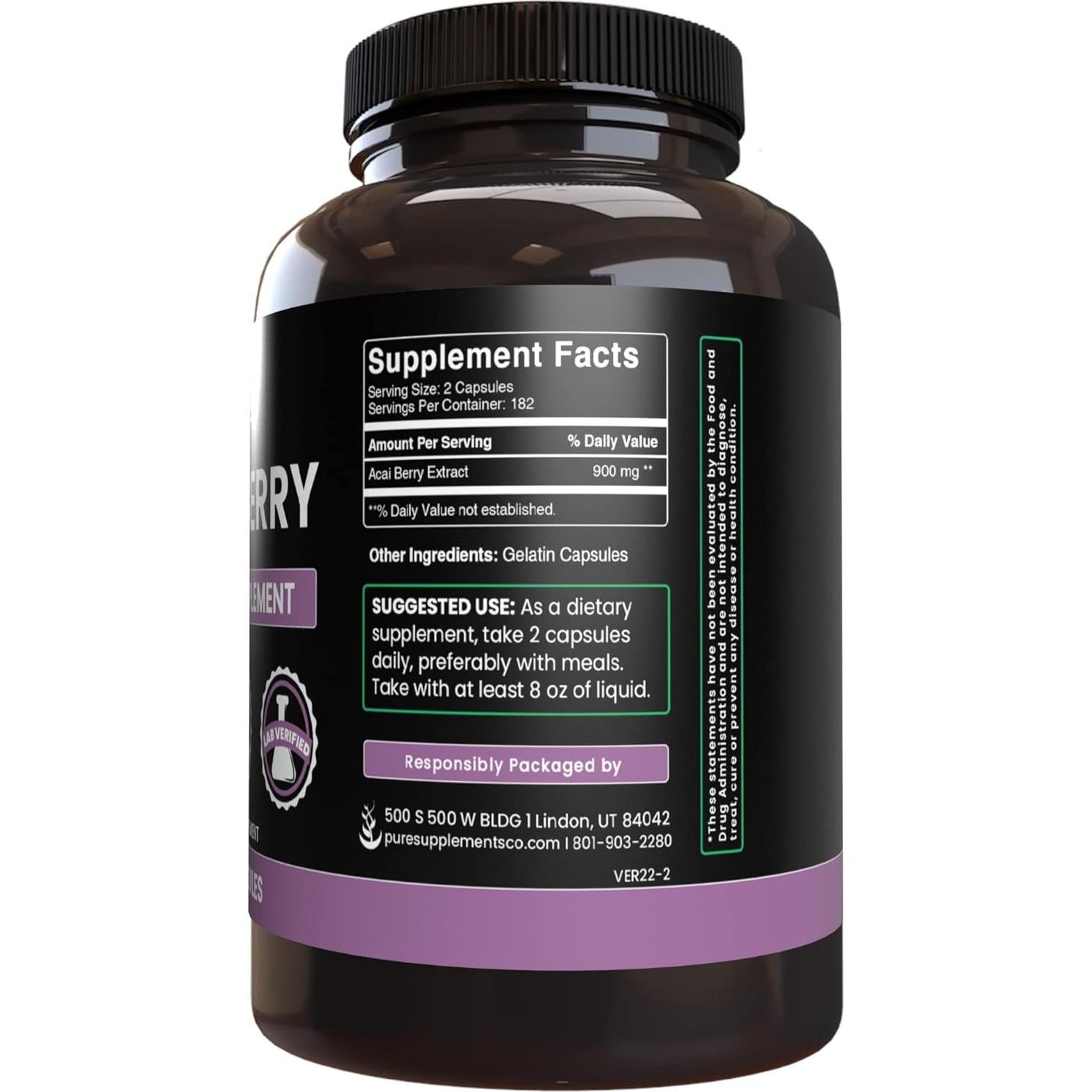 Cápsulas de Baya de Acai 365 Unidades - Ingredientes Orgánicos Puros