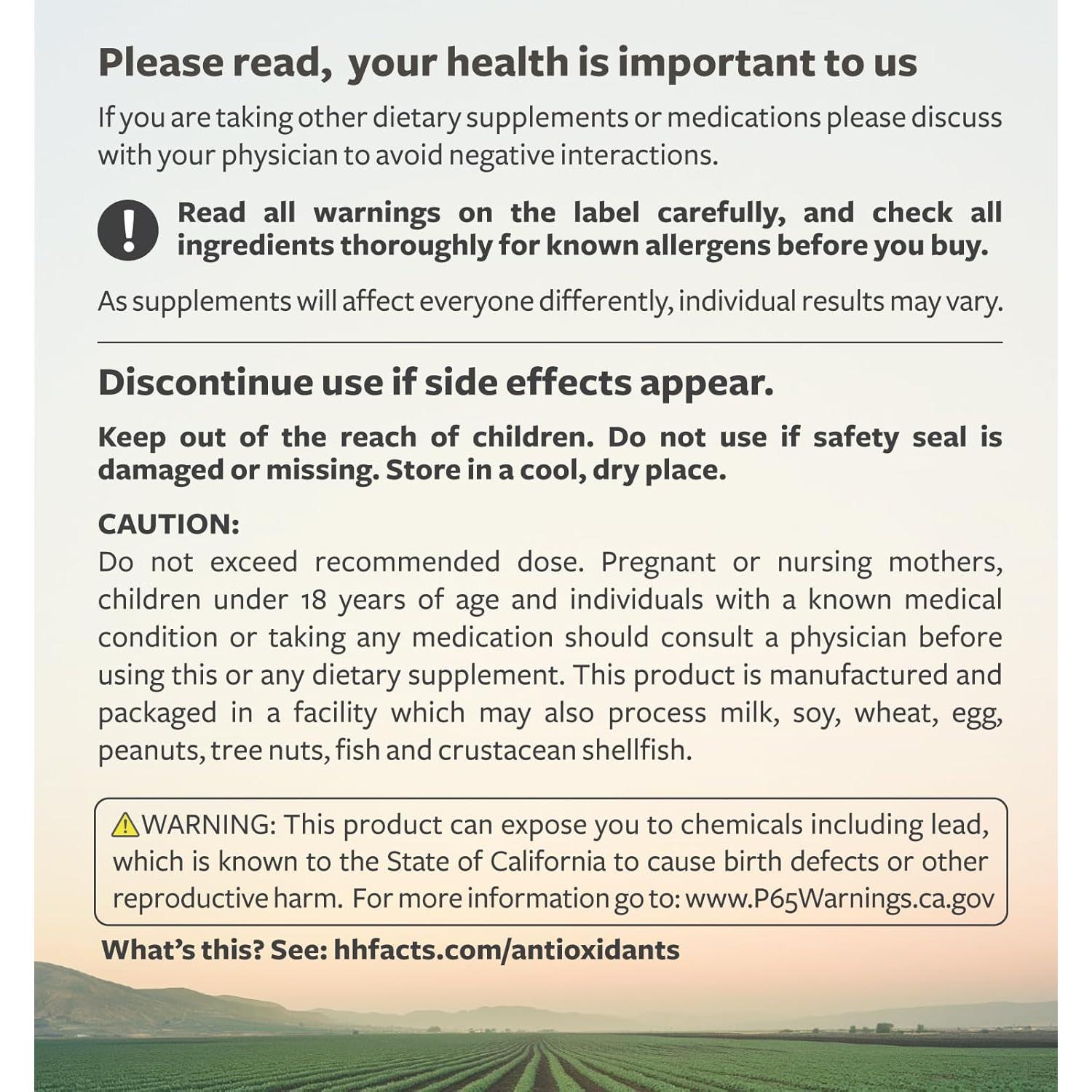 Suplemento Antioxidante Healths Harmony 120 Cápsulas - Baya de Acai, Goji, Granada