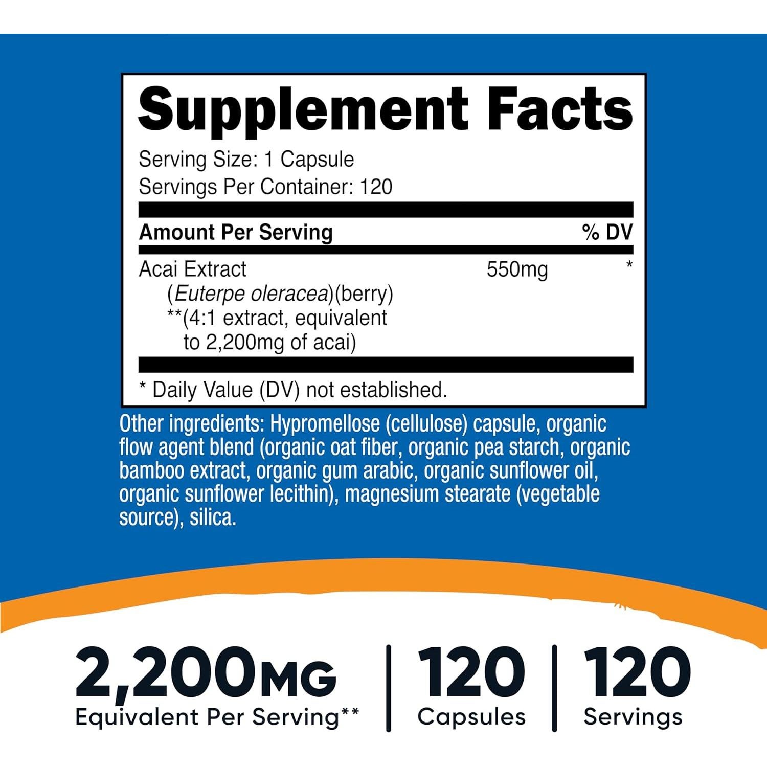 Extracto de Acai Nutricost 2200mg - 120 Cápsulas Vegetarianas