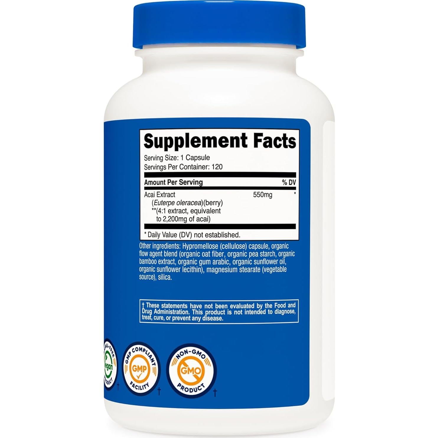 Extracto de Acai Nutricost 2200mg - 120 Cápsulas Vegetarianas